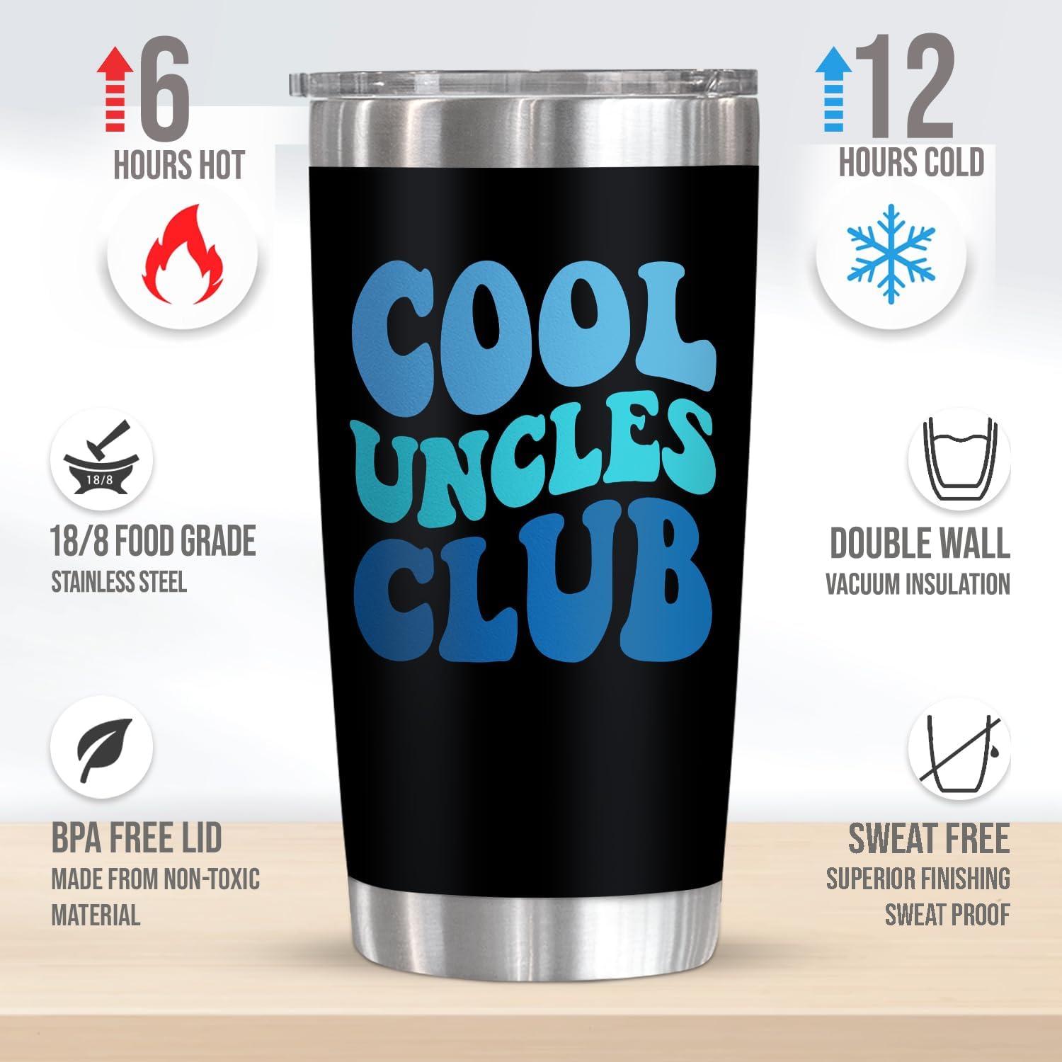 AVERXO Uncle Gifts for Men - Cool Uncles Club 20 oz Stainless Steel Insulated Coffee Tumbler with Lid - Uncle Birthday Gifts from Niece Nephew Brother, Presents for Men - Image 2