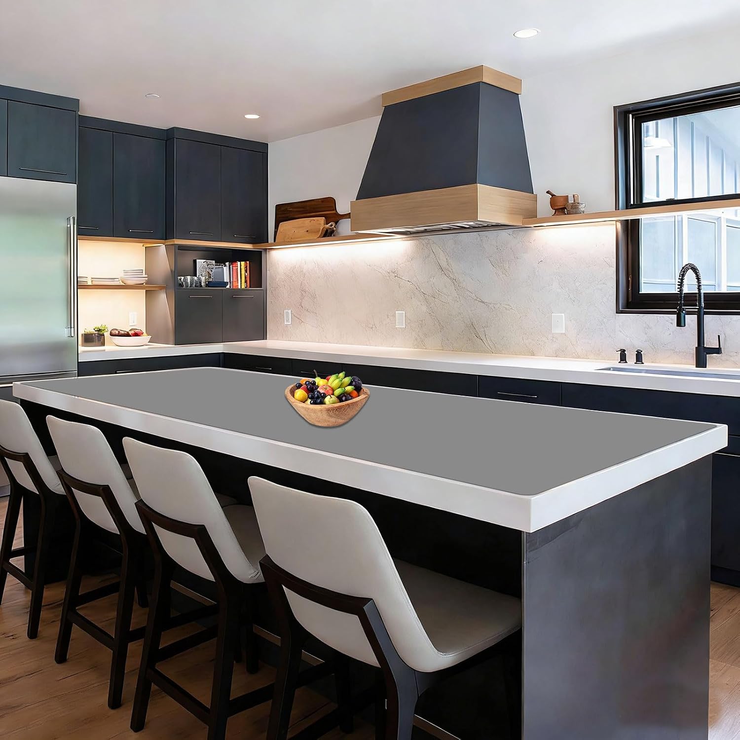 120''x24''(305cmx60cm) Largest Silicone Mats for Kitchen Counter, Waterproof Heat Resistant Countertop Protector, Non-Slip Silicone Craft Mat for Kitchen Island, Light Gray