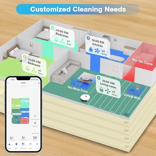 Miniatura 3 de Tikom Combo robot de aspiradora y trapeador, navegación LiDAR, aspiradora robótica L9000, succión de 4000 Pa, 150 minutos máximo, mapeo inteligente,
