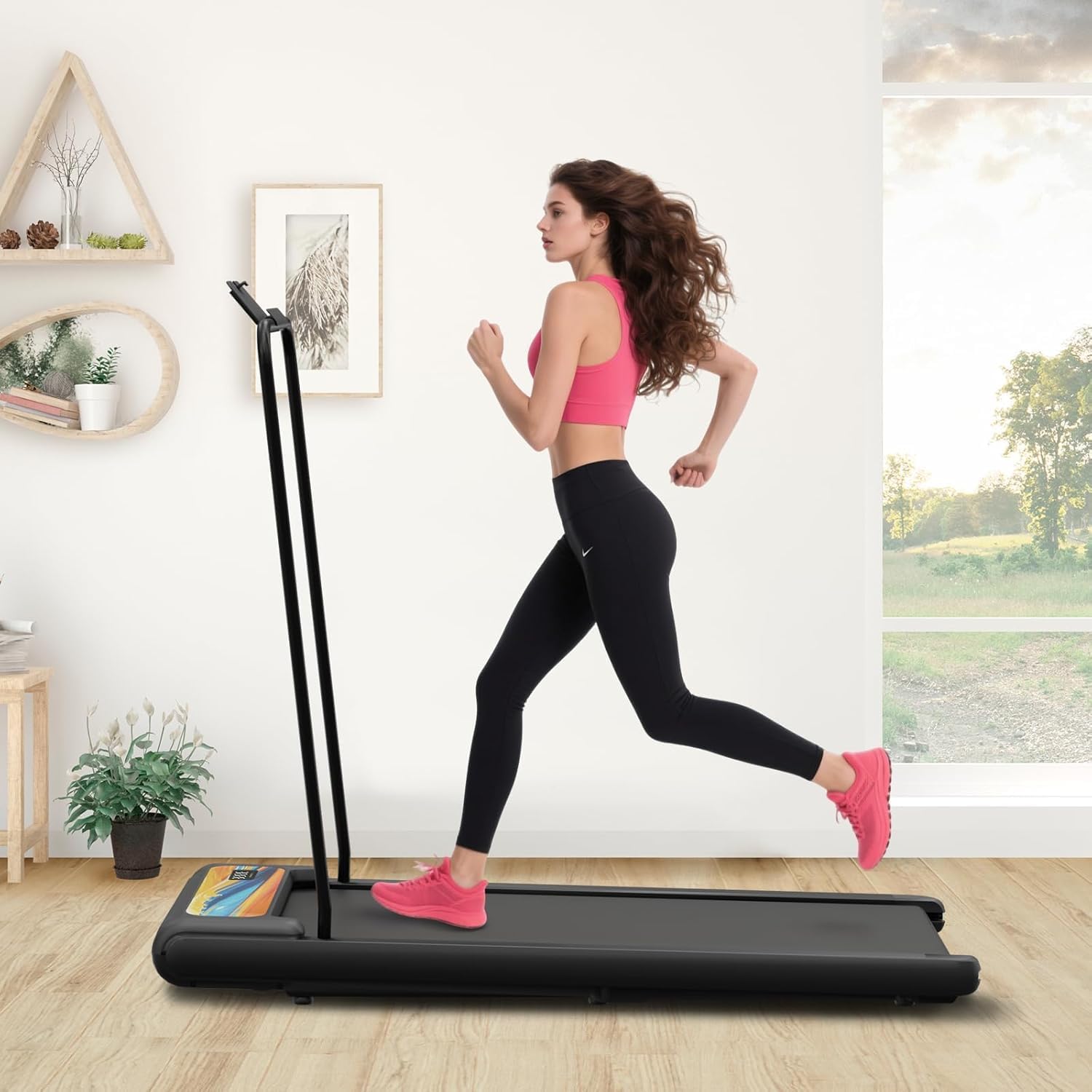 RIVANO Treadmill with Handles, 2.5HP Walking Pad Treadmills with Handle Bar, 270LBS Capacity, Under Desk Treadmill with Remote Control LED Display, Electric Treadmills for Home Small, Orange