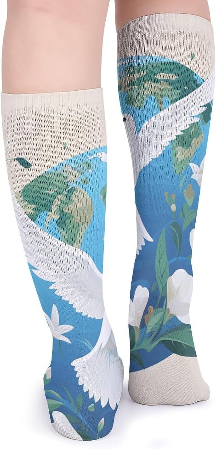5-Pack Knee High Socks, 15.7 Inch Breathable Casual Socks Peace on Earth Stockings for Men Women