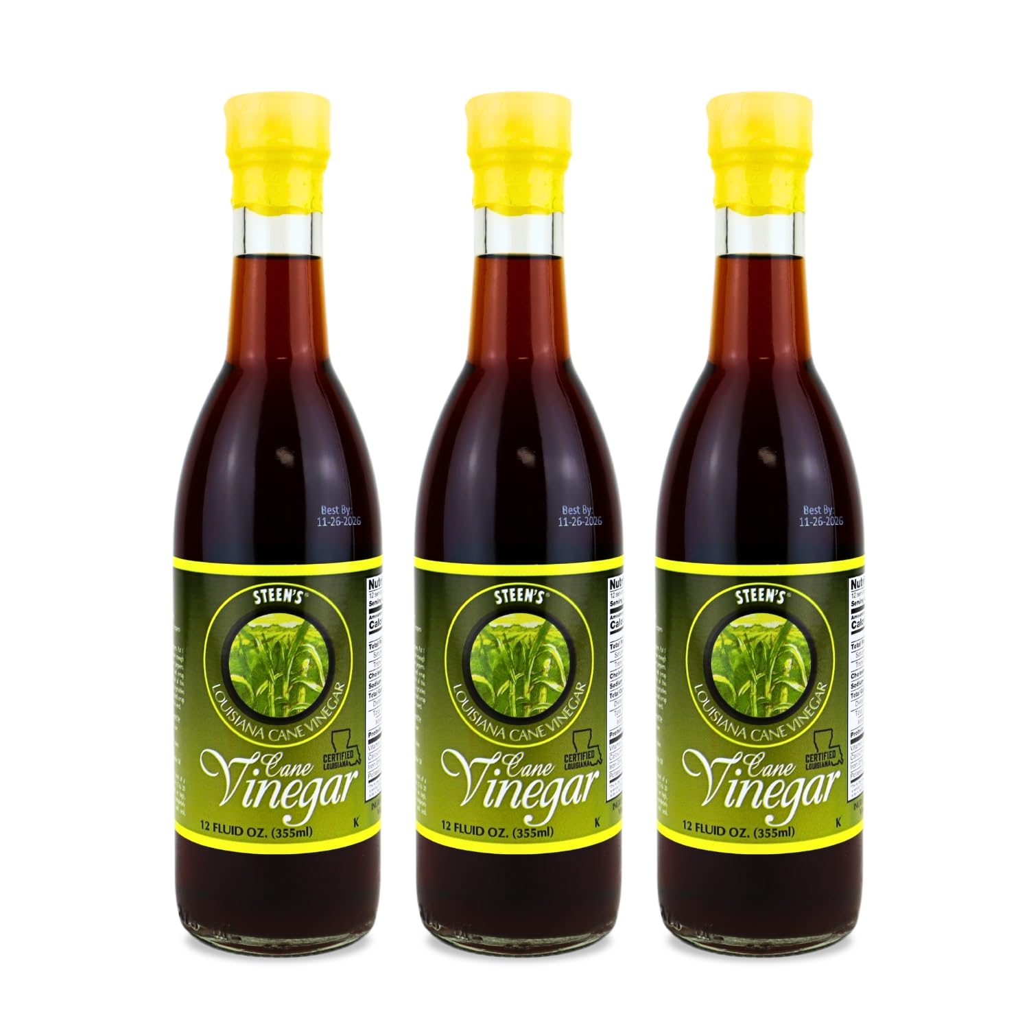 Steen's Louisiana Cane Vinegar - Prized Ingredient for Chefs and Home Cooks - Used for Dressings, Marinades, Sauces, Salads, Meats and More (12 oz 3 Btls)