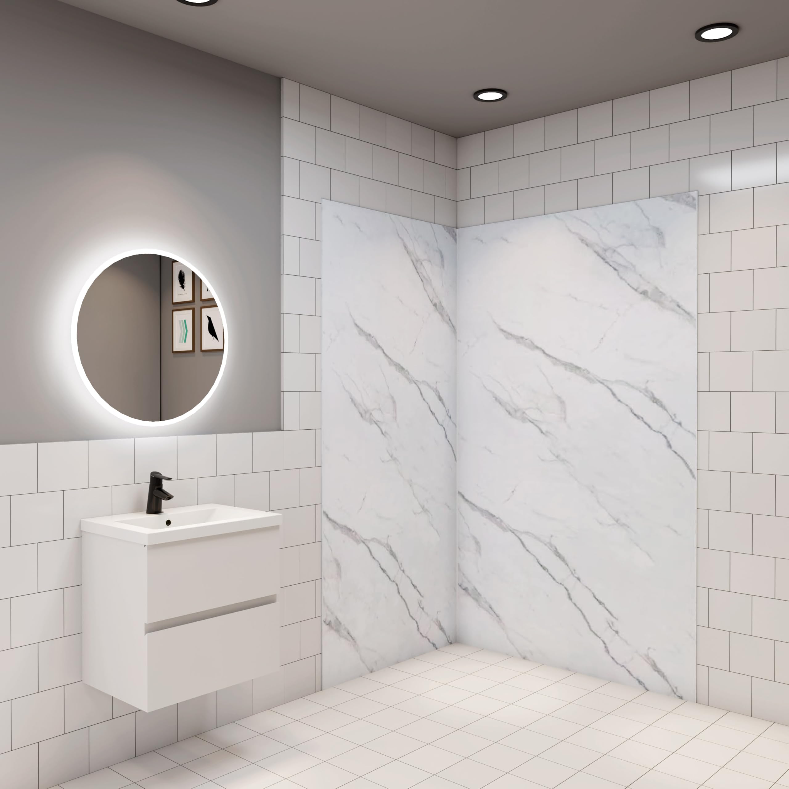 Pack de 2 Panneaux muraux de douche blanc effet marbre 90x90x H.210cm Panneau mural salle de bain - Aluminium