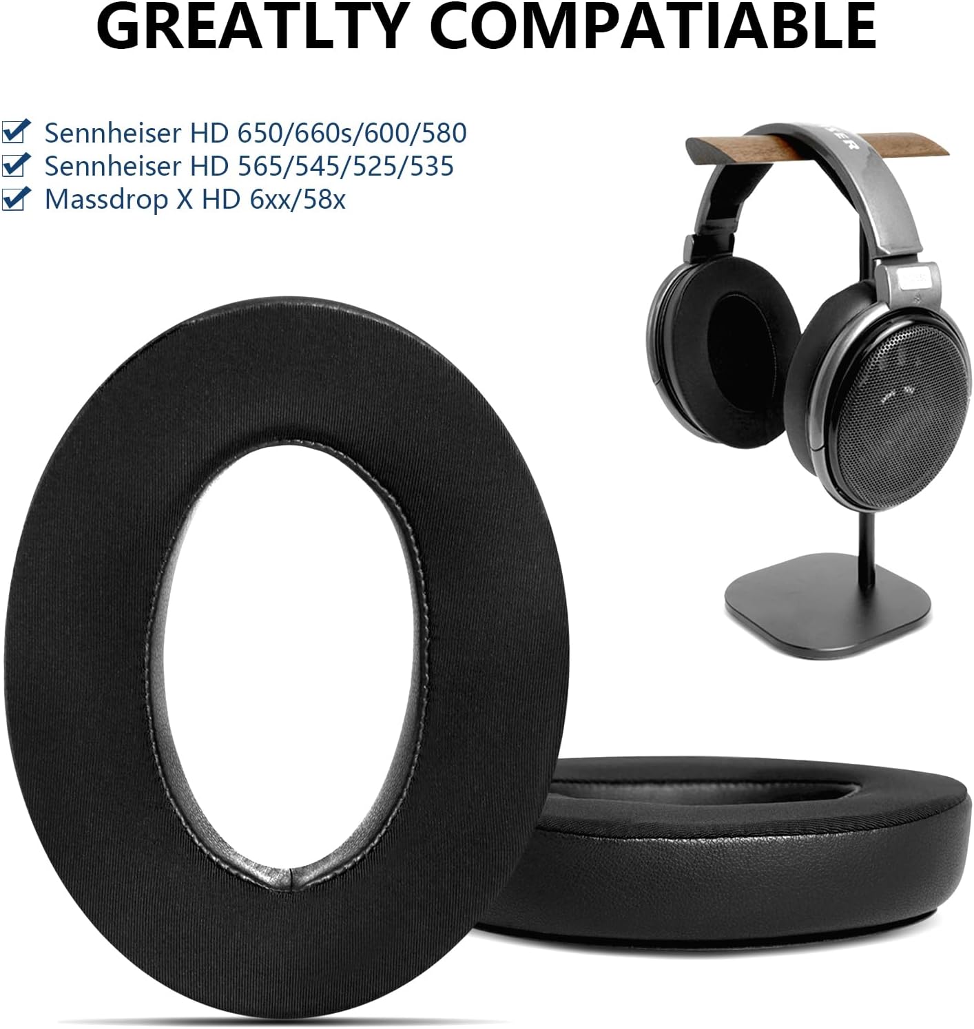 Earpads with Headband for Sennheiser HD650/HD600/HD660S/HD545/HD525/HD535 Headphones, Ear Pads Cushions Also Fit for Massdrop X HD6XX/HD58X and HD580/HD565 Jubilee Headphones