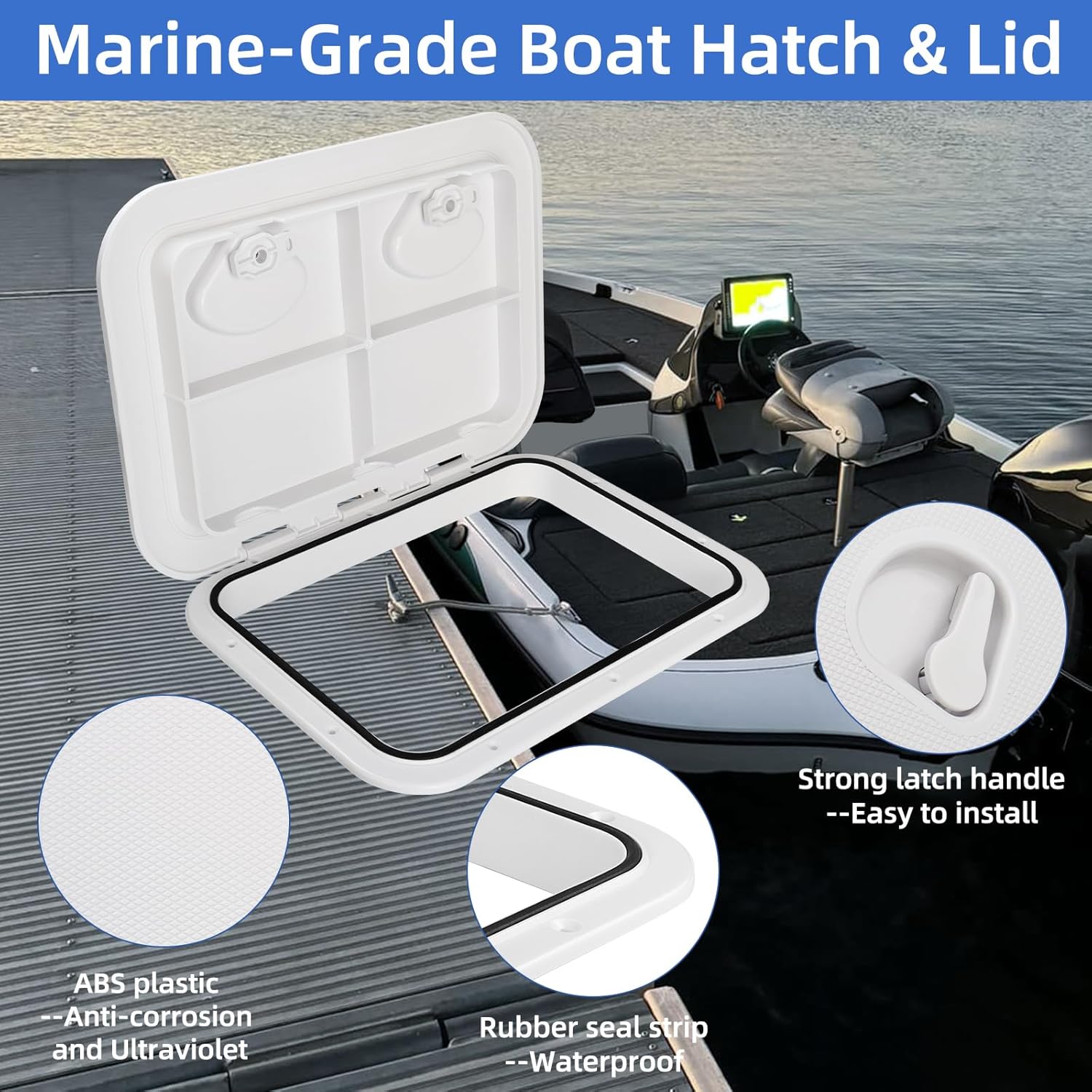 Marine Boat Hatch Deck Cover Lid,Marine Deck Access Hatch & Lid,Black Rectangle Boat Access Door for Bass/John/Fishing/Skiff/Sailboat/Yacht,Waterproof Cover Easy to Install