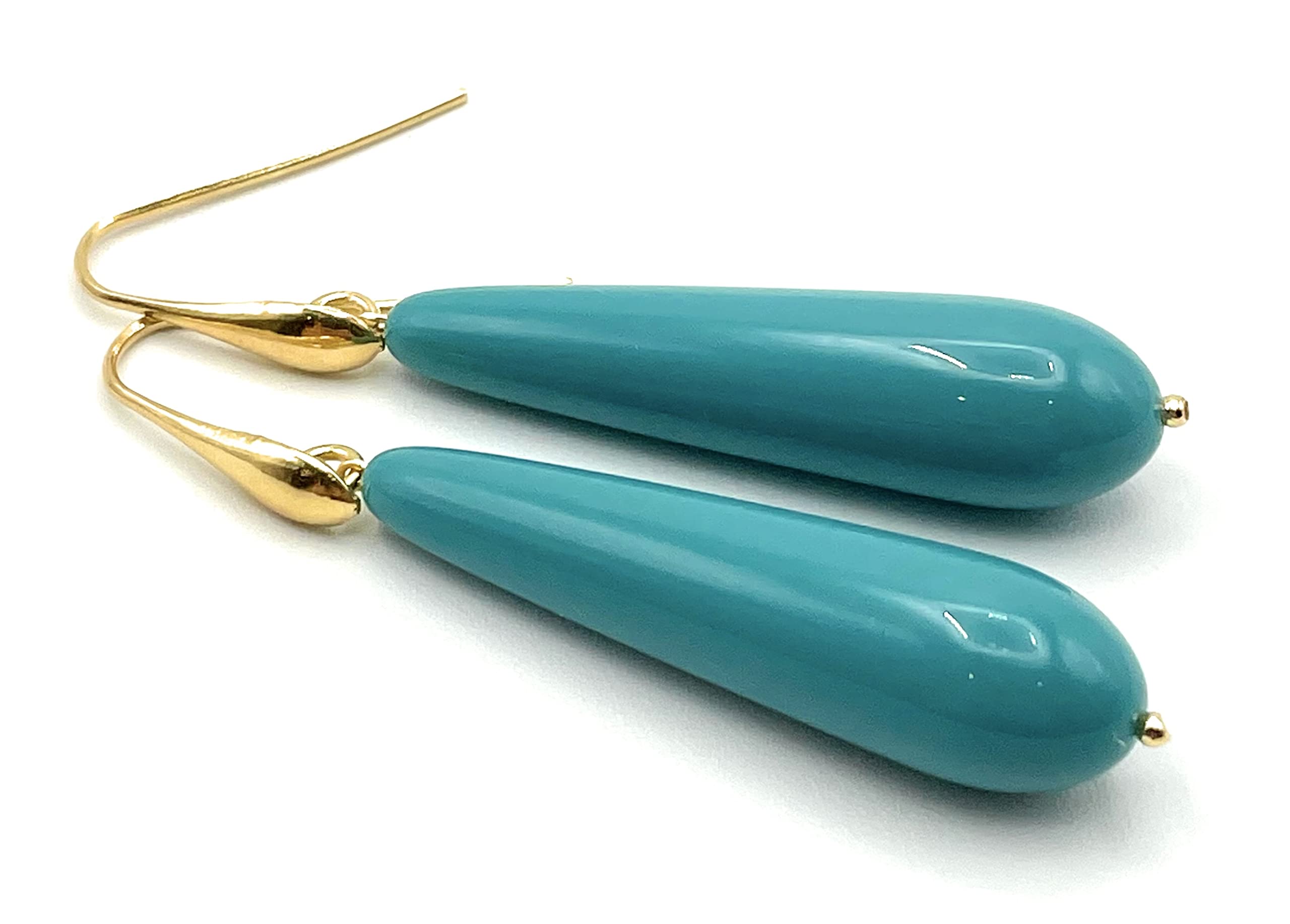 Pendientes Colgantes de Plata 925 Dorada 24 K y Lagrimas Turquesas, Joyas Artesanales, Regalo para Mujeres