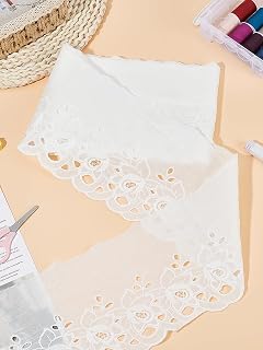 3 Yards White Cotton Lace Fabric, Vintage Decorative Trim, Crochet Decorative Fabric, Clothing Accessories for DIY Handmade Wedding Veil Costume Dress Craft Sewing, 5.71inch