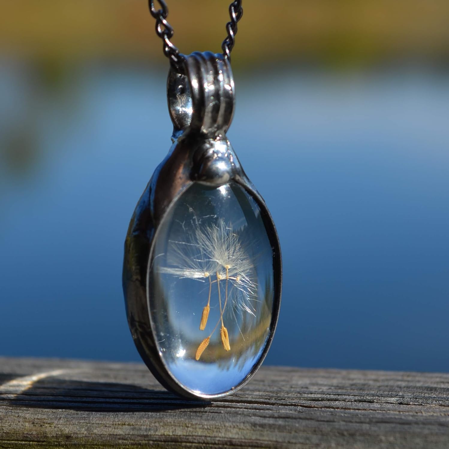 Dandelion Seed Necklace, Handmade Glass Wish Pendant, Nature Jewelry Meaningful Gift