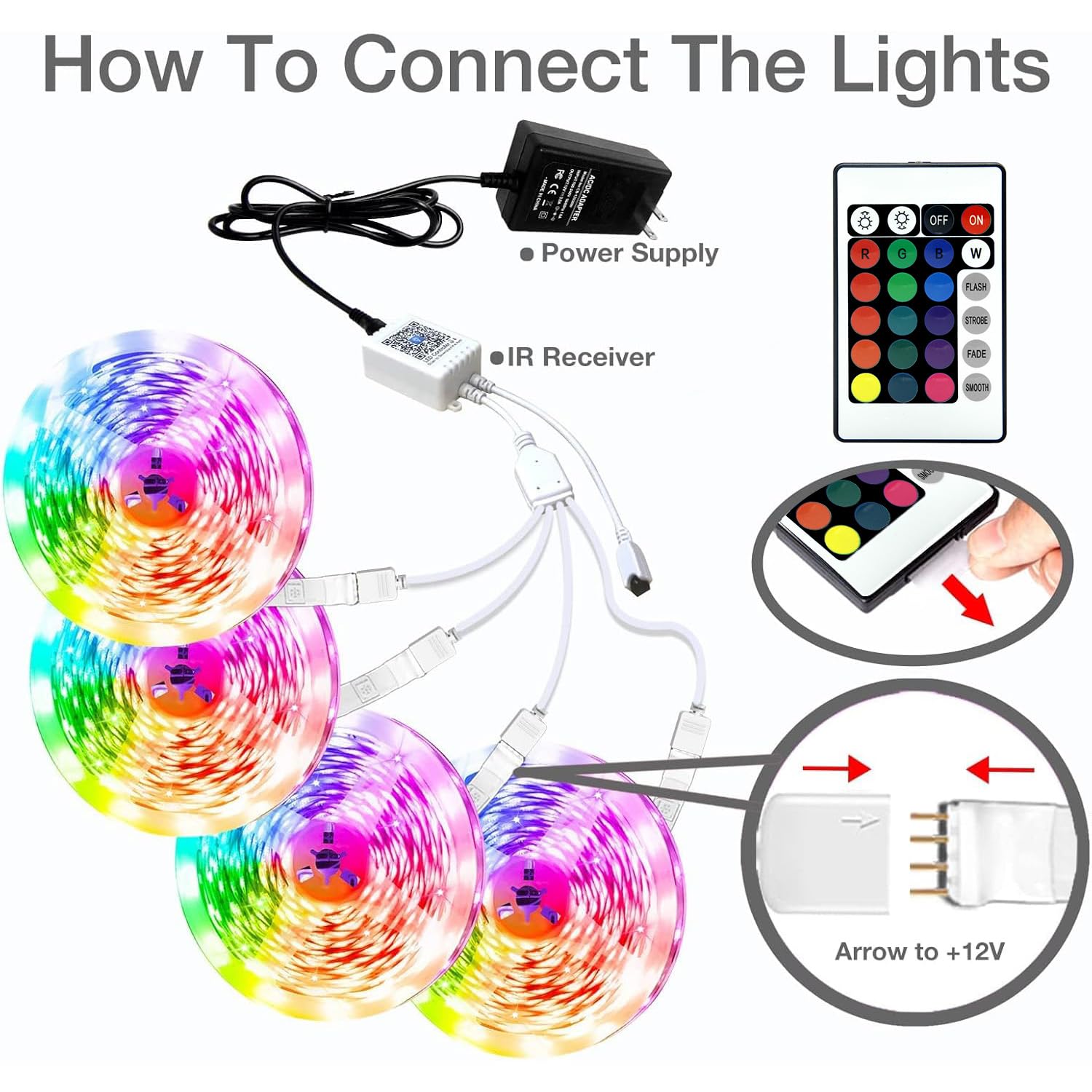 phopollo - Tira de luces LED Bluetooth de 24 V, 400 pies (4 rollos de 100 pies), luces LED que cambian de color para recámara, decoración de cocina, control de aplicaciones y sincronización de música