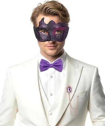Zinniday 3 Pcs Masquerade Mask for Men, Opera Venetian Mask Set with Bowtie, Opera Half Face Masks Kit for Halloween