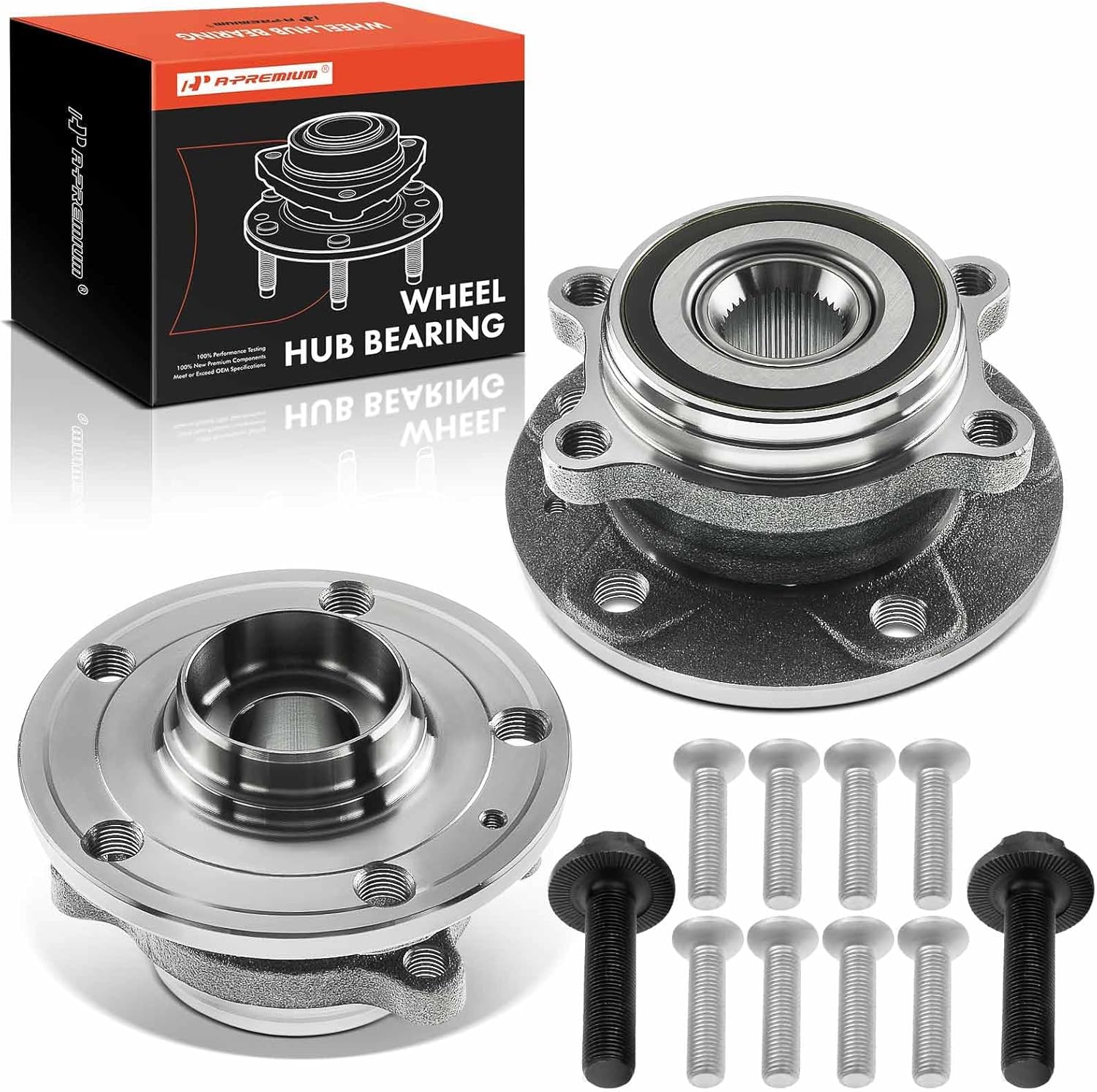 A-Premium 2 x Front or Rear Wheel Bearing and Hub Assembly Compatible with Volkswagen Audi - 2005-2019 - Jetta Passat Golf Tiguan Beetle CC Eos GTI R32 Rabbit & A3/Q3/TT Quattro