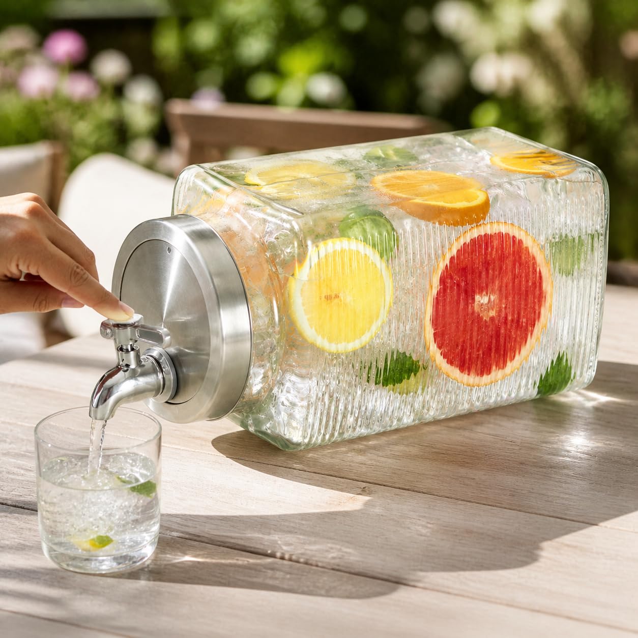 Dispenser Bevande Frigorifero Rubinetto, Struttura in vetro, Contenitore con dosatore, Per idratazione quotidiana, Per lavoratori d'ufficio, style to 1