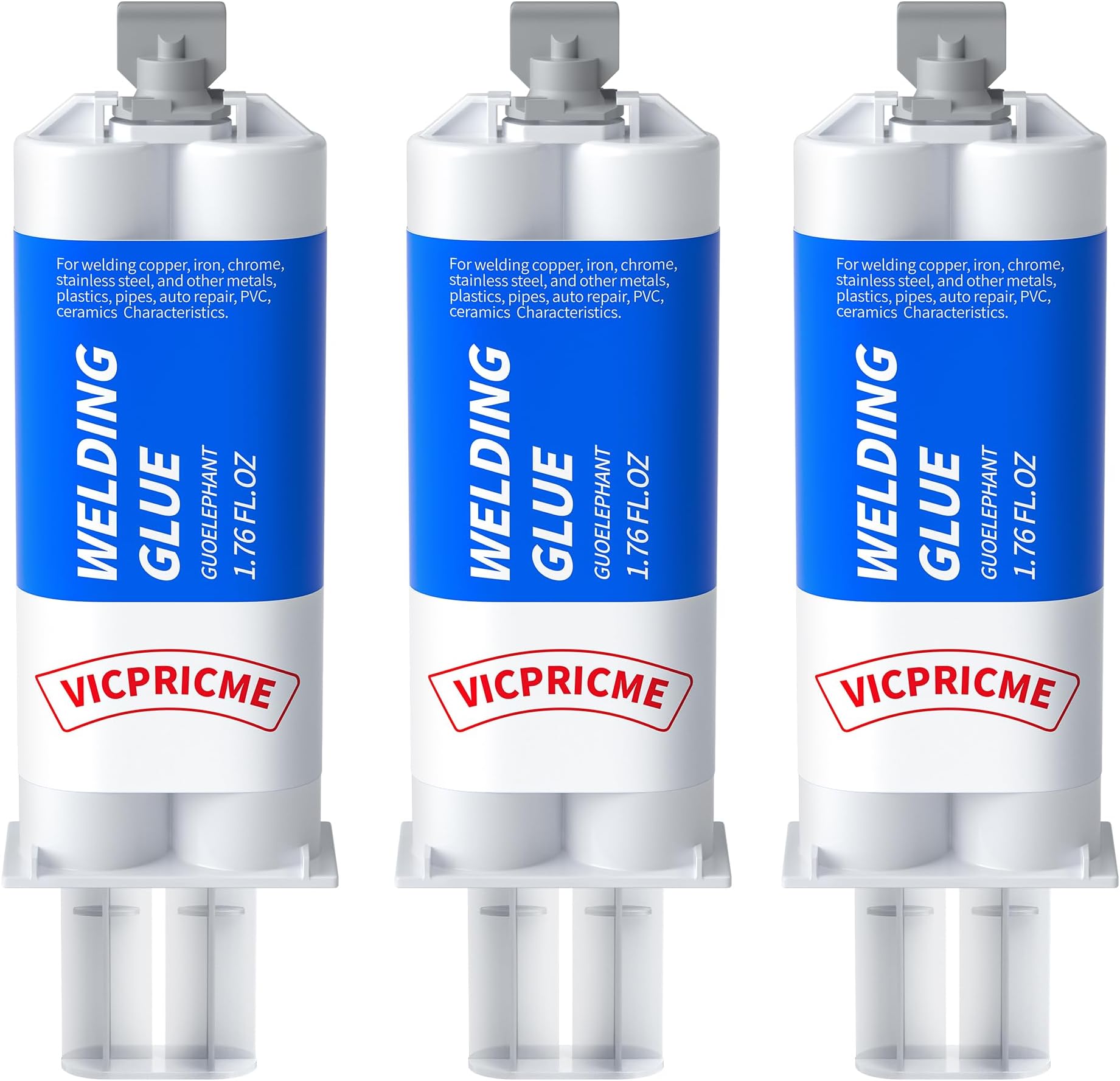 Heavy Duty Epoxy Metal Glues - 5 Min Set, Waterproof Repair for Metal, Plastic, Wood, Ceramic. Fix Leaks & Cracks on Auto, Marine, Pipes, DIY. 3 Pack (1.76oz)