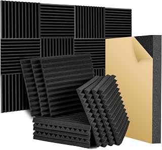 24 Pack Acoustic Foam Panels 12" X 12" X 2" Studio Foam Wedges with Self-Adhesive SoundProof Wall Foam Panels of High Density Fast Expand for Home Studio-Black