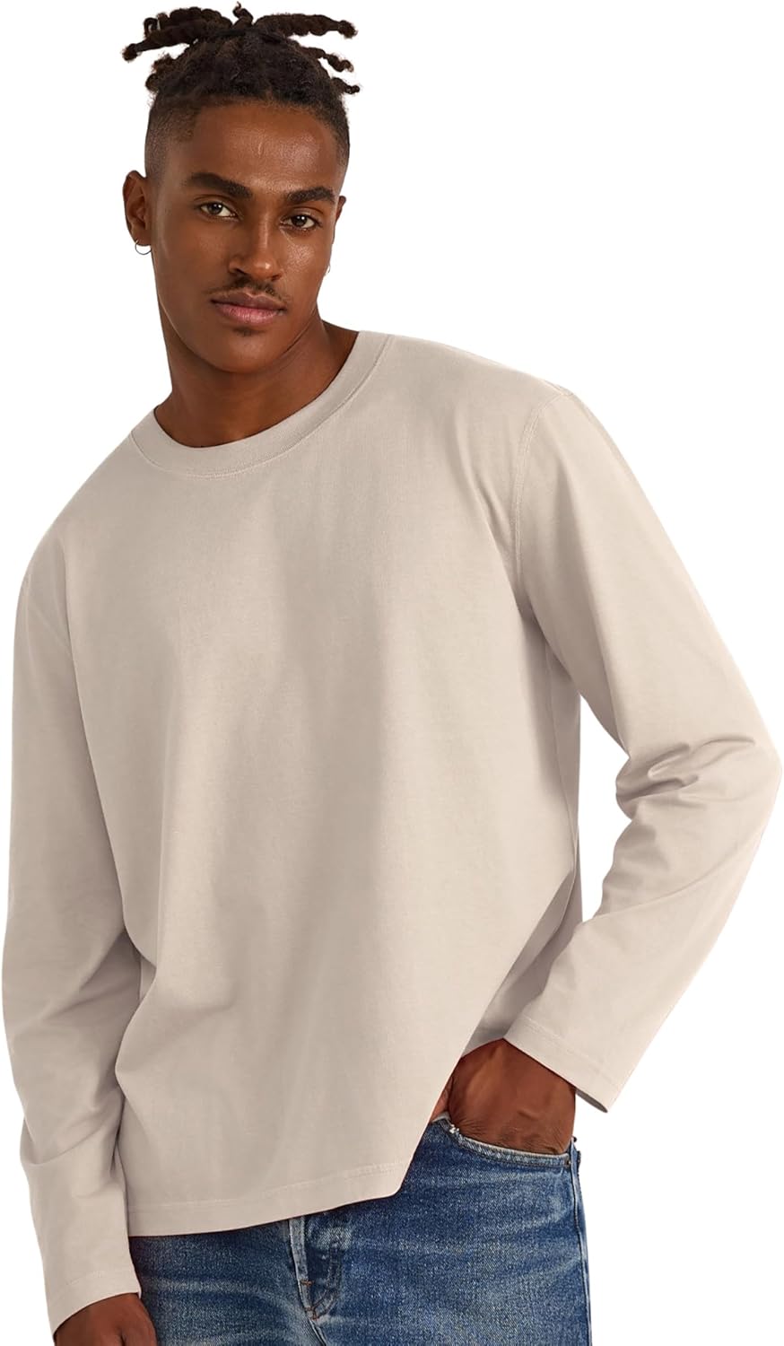 Organic Basics Mens True Heavy Cotton Boxy Fit Long Sleeve Tee Shirt