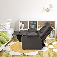 Vista 9 de GLACER Silla reclinable para niños con portavasos y bolsillos laterales, reclinable para niños con respaldo cómodo, reposabrazos y reposapiés