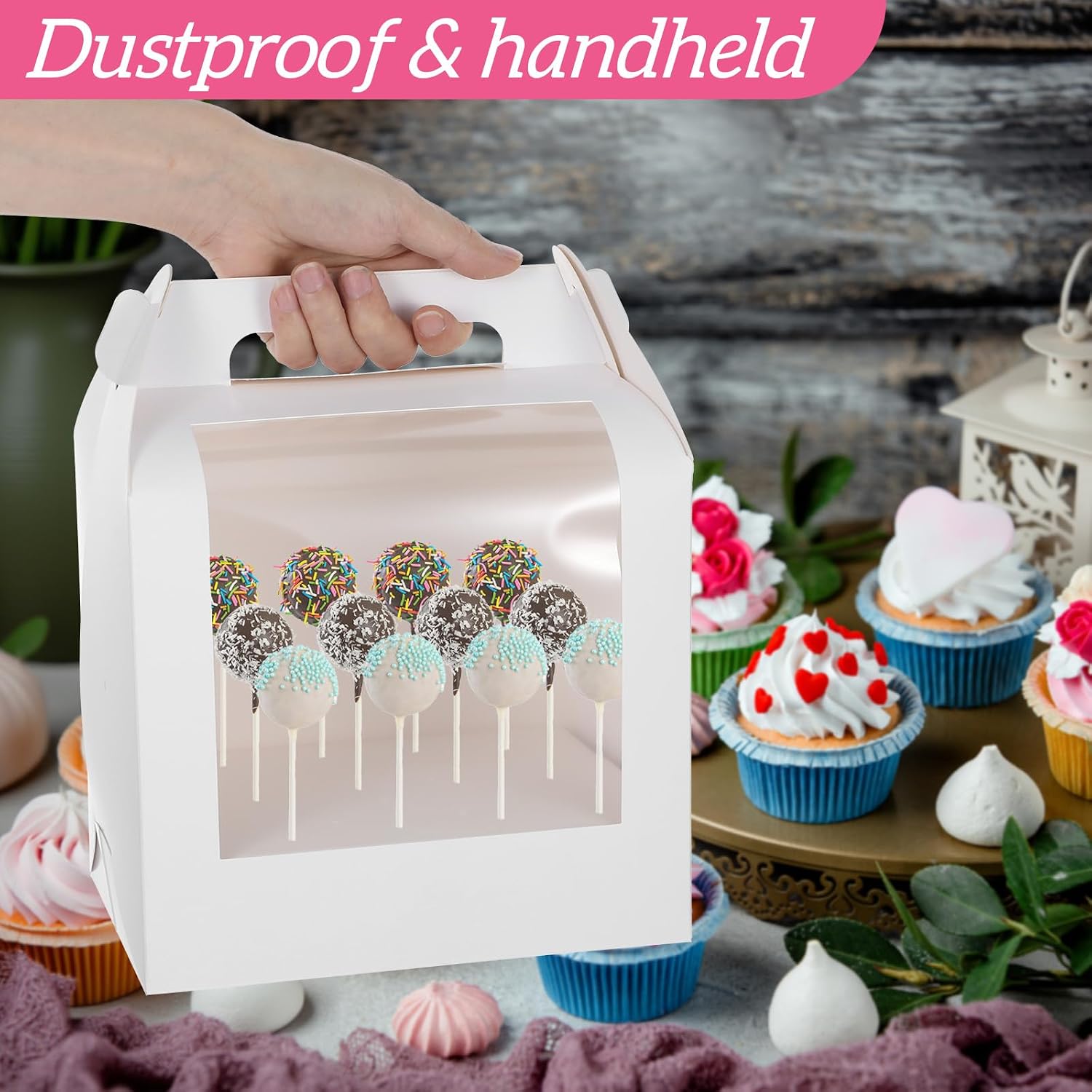 12 Pack Cake Pop Boxes, 18 Holes Cakes Pop Holder White Cake Pops Packaging Boxes with Clear Window Gift Cakes Stand Portable Lollipop Display Carriers for Wedding Birthday Shower Party