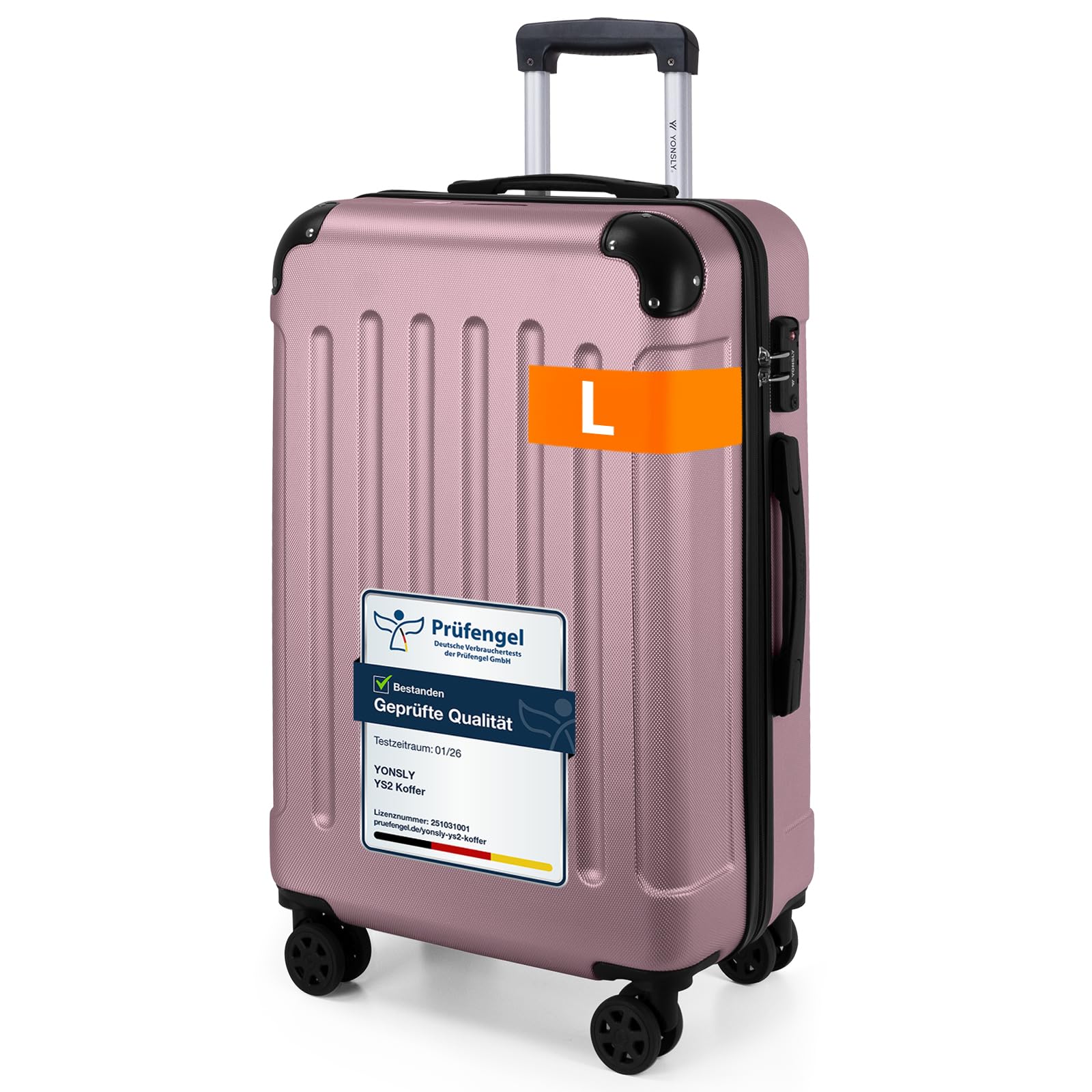 YONSLY Gepäck Reisekoffer, Trolley Rollkoffer Handgepäck, Hartschalenreisekoffer mit 360° Lenkrollen, Zahlenschloss, Mehrstufiger Teleskopgriff