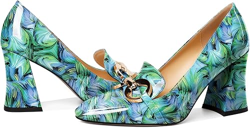 Miniatura 4 de Zamikoo Zapatos de tacón grueso para mujer, tacón alto, sin cordones, con hebilla de metal, puntera cuadrada cerrada, zapatos de vestir para el