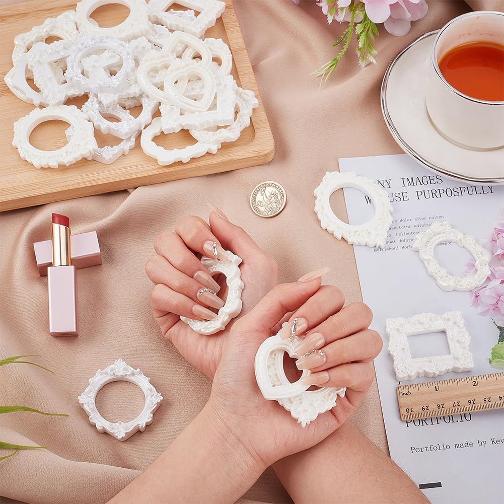 FINGERINSPIRE 30 Pcs Mini Vintage Resin Picture Frames 5 Styles Retro European Embossed Photo Micro Frames White Mini Antique Photo Prop for DIY Jewelry Display Home Decor Without Glass and Backing image 3