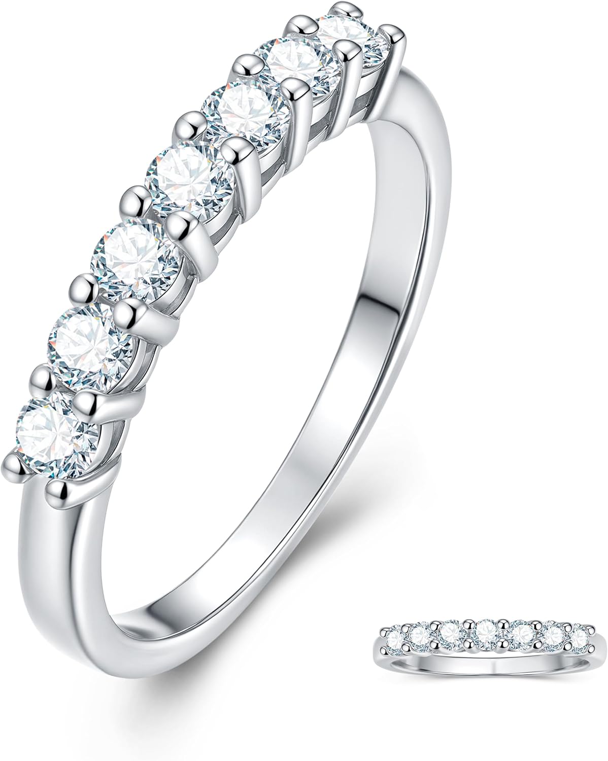 Moissanite Wedding Band Wedding Rings for Women D Color VVS1 Clarity, 925 Sterling Silver with 18K White Gold Plated Engagement Ring Anniversary Band Ideal Gift for Women Size 5~10