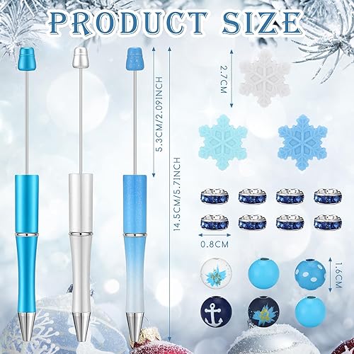 Miniatura 2 de Ctosree Juego de 36 bolígrafos con cuentas, bolígrafos de silicona con cuentas de copo de nieve a granel, bolígrafos de cuentas de invierno, regalos