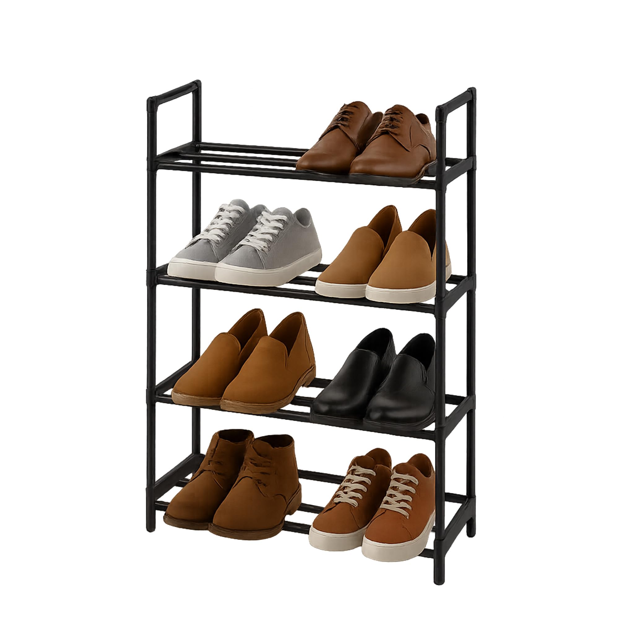 Amig 4-poziomowy regał na buty Zikan | 50 x 19 x 64,5 cm | metal i tworzywo sztuczne | czarny | modułowy stojak na buty i możliwość układania w stos, organizer na 12 par butów