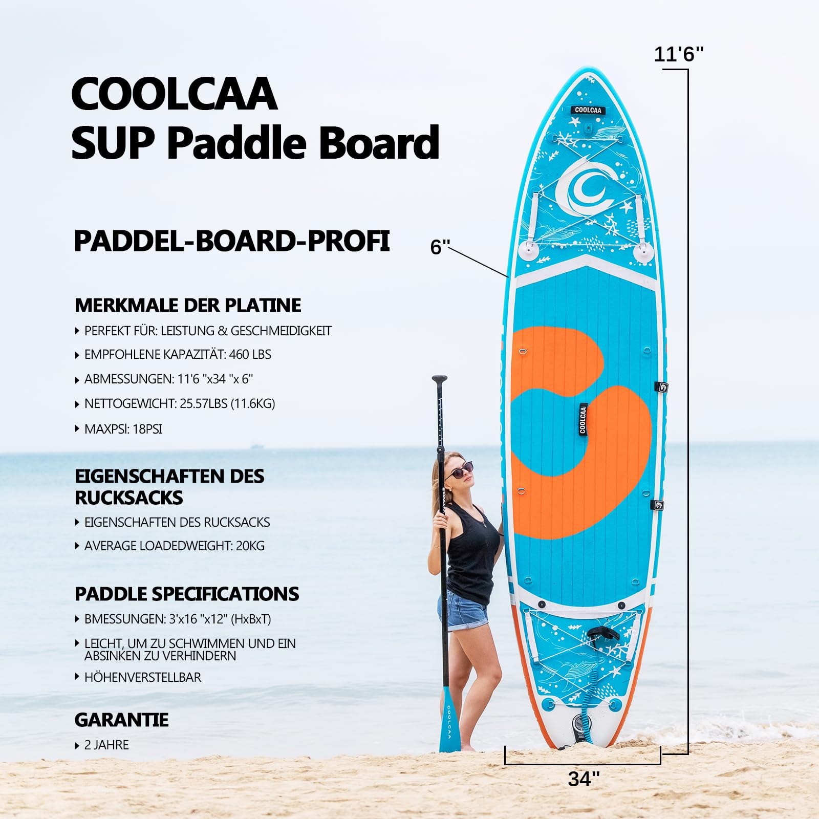 COOLCAA Paddle Gonflable Adulte,Stand Up Paddle Gonflable,Capacité de Charge Maximale de 210 KG avec Les Accessoires ISUP Premium pour Les Jeunes et Les Adultes