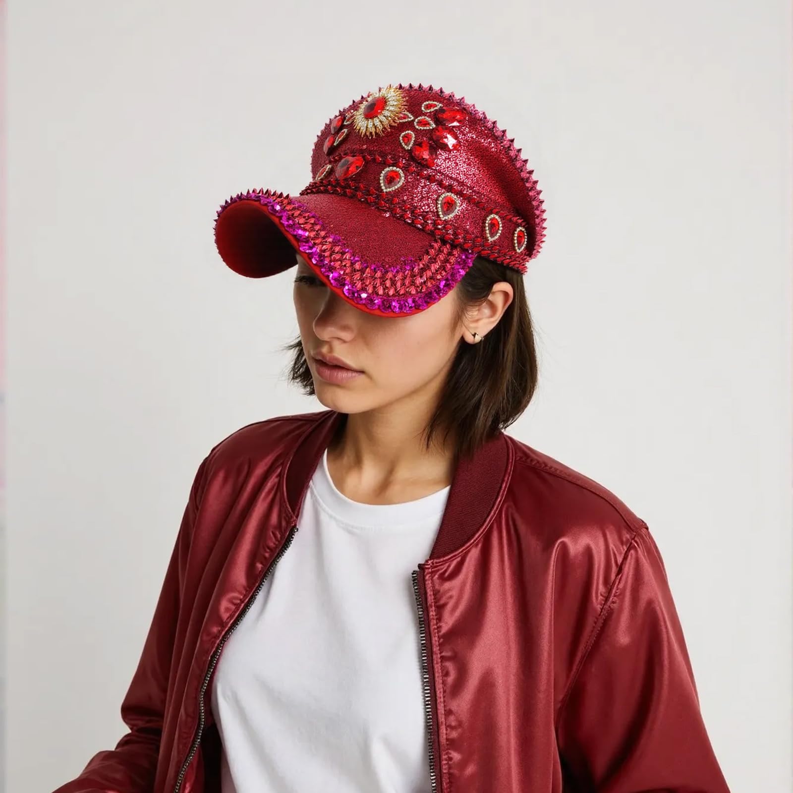 Jeweled - Cappello da capitano con cristalli pesanti, per ragazze e ragazzi, per carnevale, festival musicali, hip hop, moda