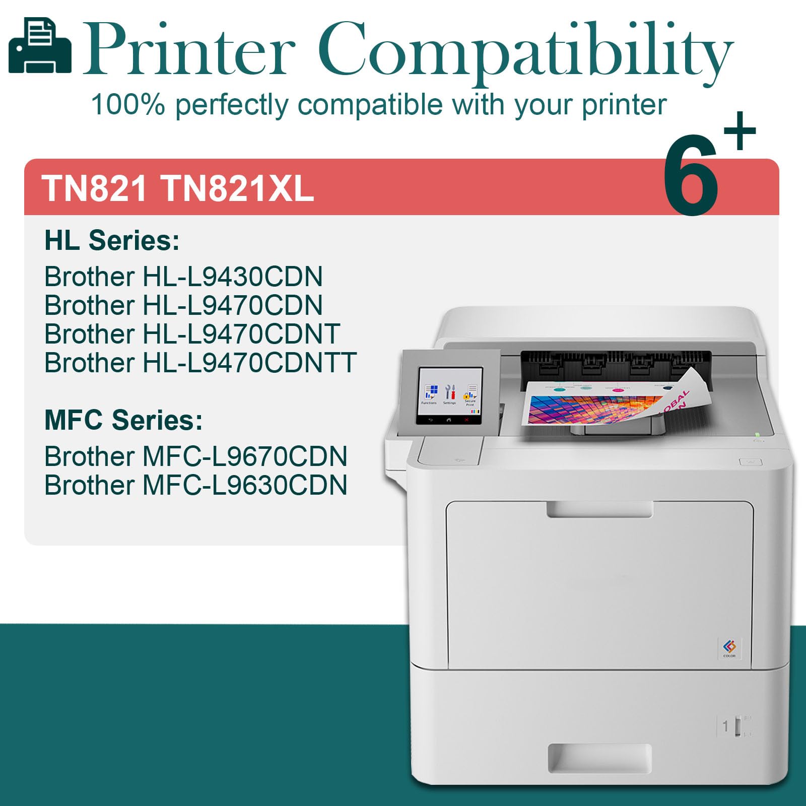 Cartuchos de tóner TN821 compatibles con Brother TN821 TN821XL Multipack para impresora Brother HL-L9430CDN HL-L9470CDN HL-L9470CDNT HL-L9470CDNTT de alto rendimiento (negro, cian, amarillo,