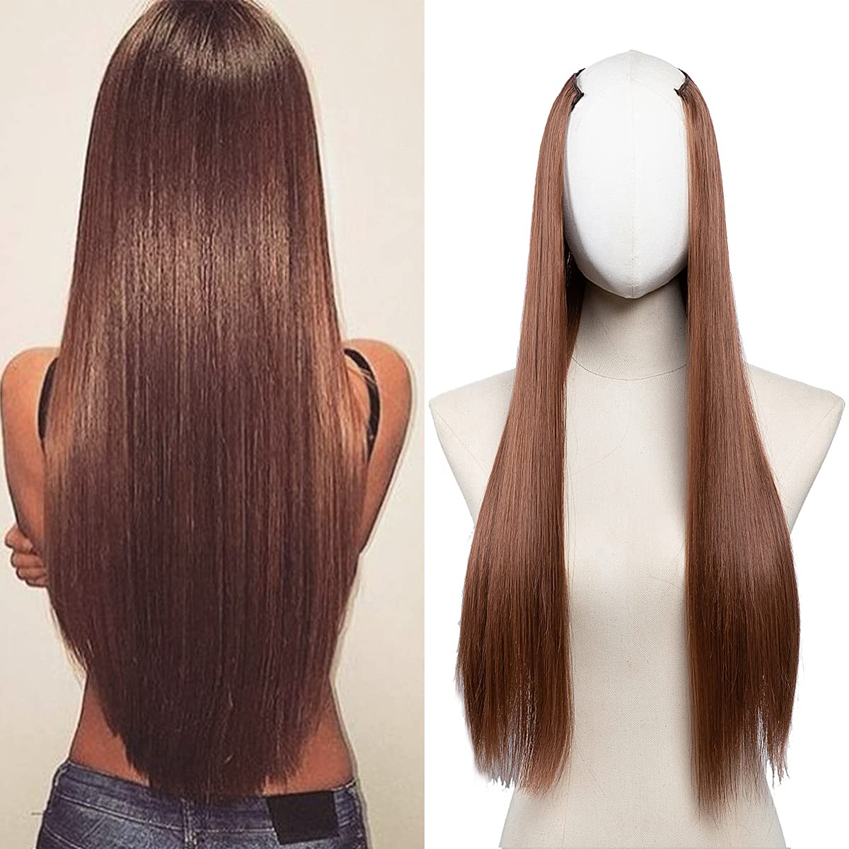 U Part Wig Synthetic Hair Extensions Clip in 24 Inch Long