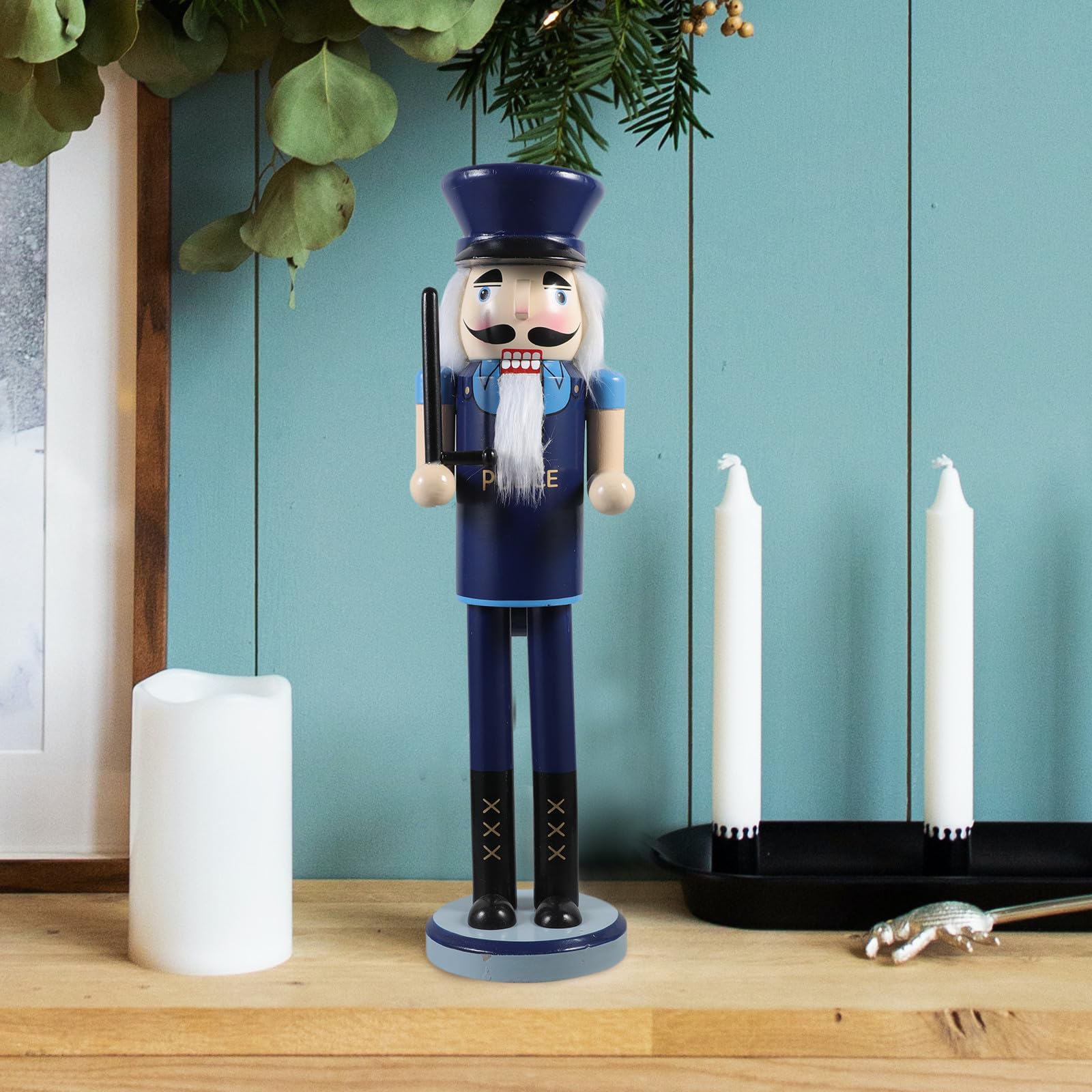 FRCOLOR 3 Piezas Muñeco Cascanueces Policía Azul de Madera para Navidad