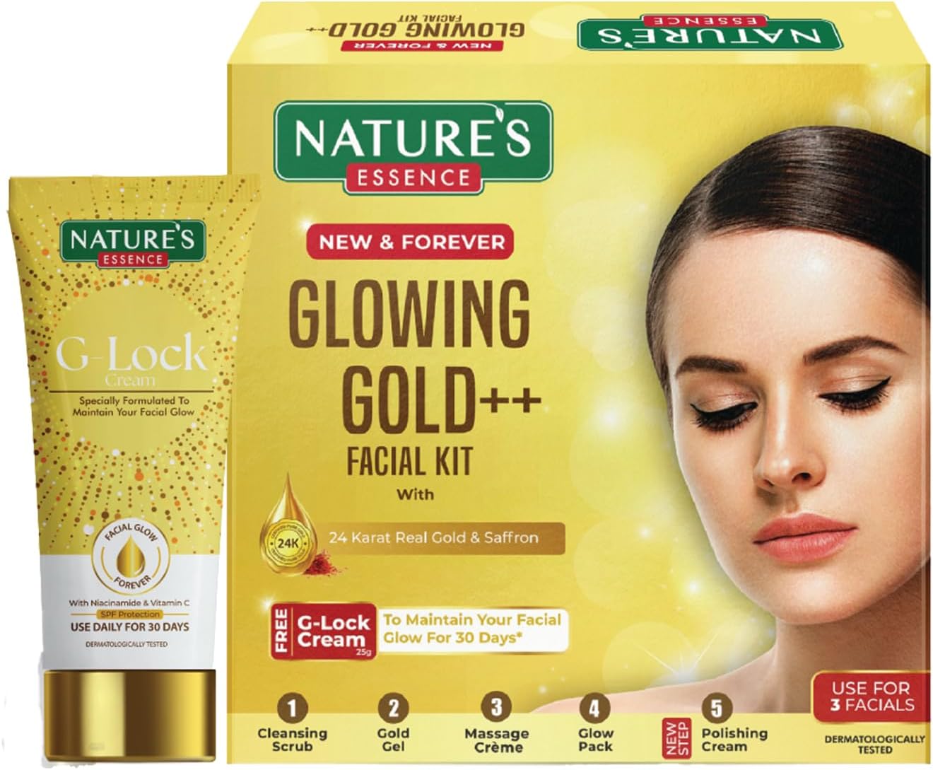 Nature's Essence Glowing Gold Facial Kit (60Grams+15ML)