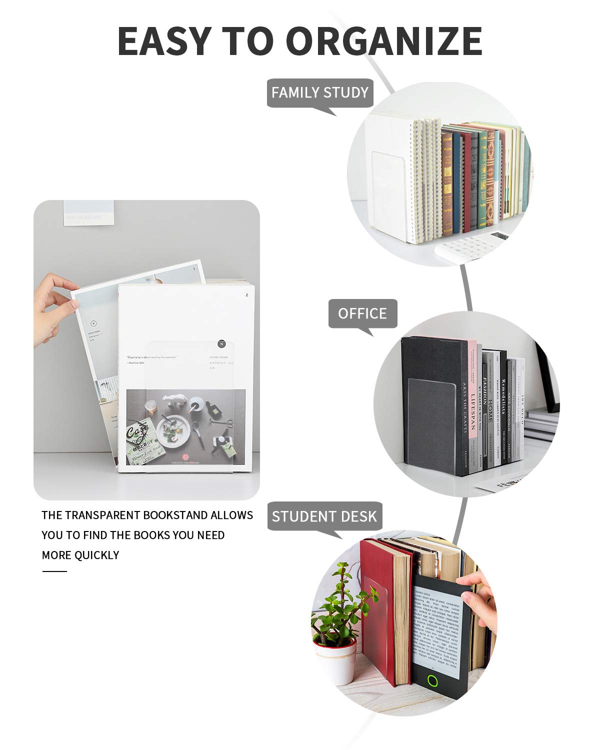 Buchstützen-Set, Buchstütze aus 14 Transparenten Acrylbuchstützen. Geeignet für Schule, Zuhause, Büro, Bibliothek, Schlafzimmer und Schreibtischorganisation, Transparente Dekoration