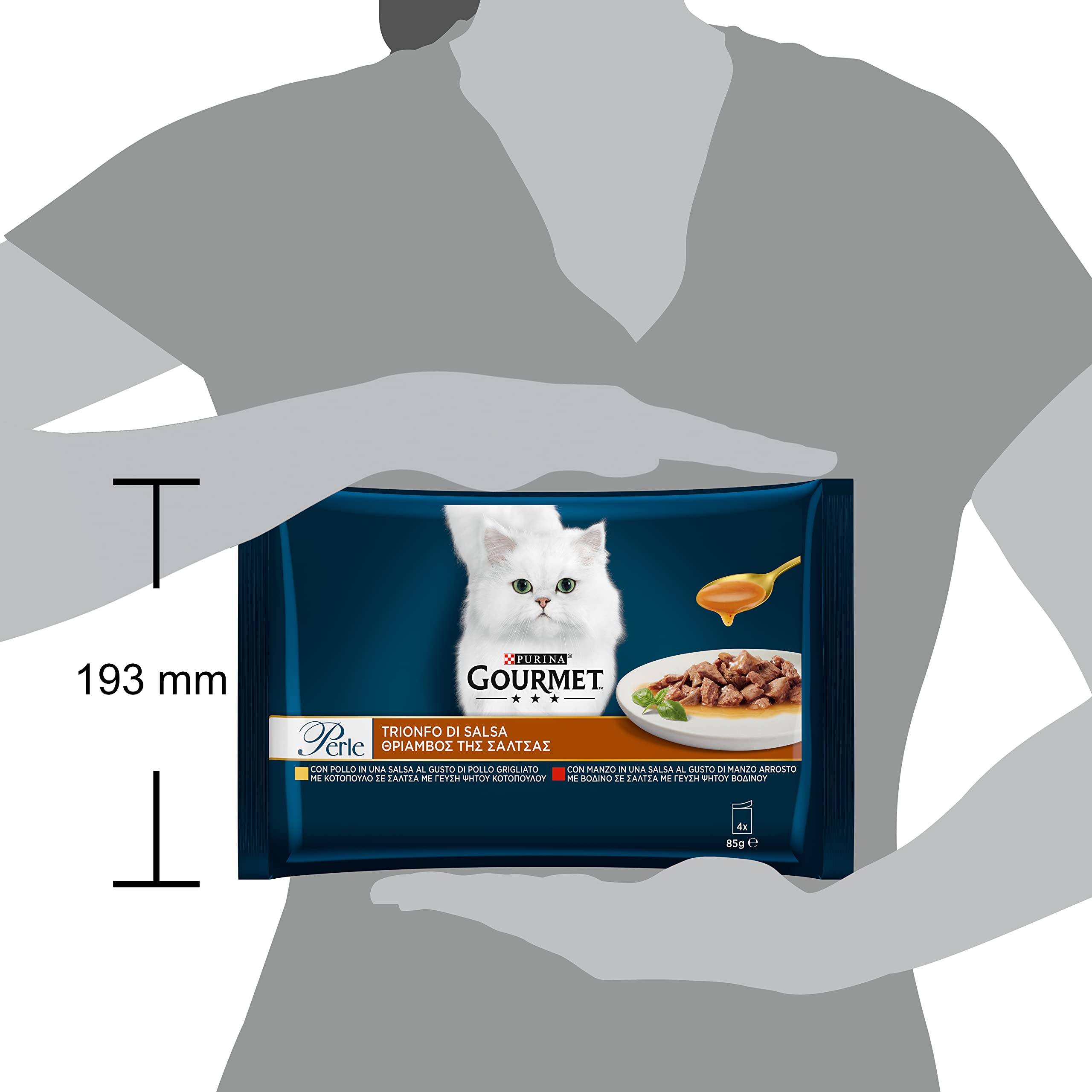 Purina Gourmet Perle - Triunfo de Salsa para Gato con Carne de Vaca, Pollo, 48 Sobres de 85 g Cada uno (48 x 85 g)