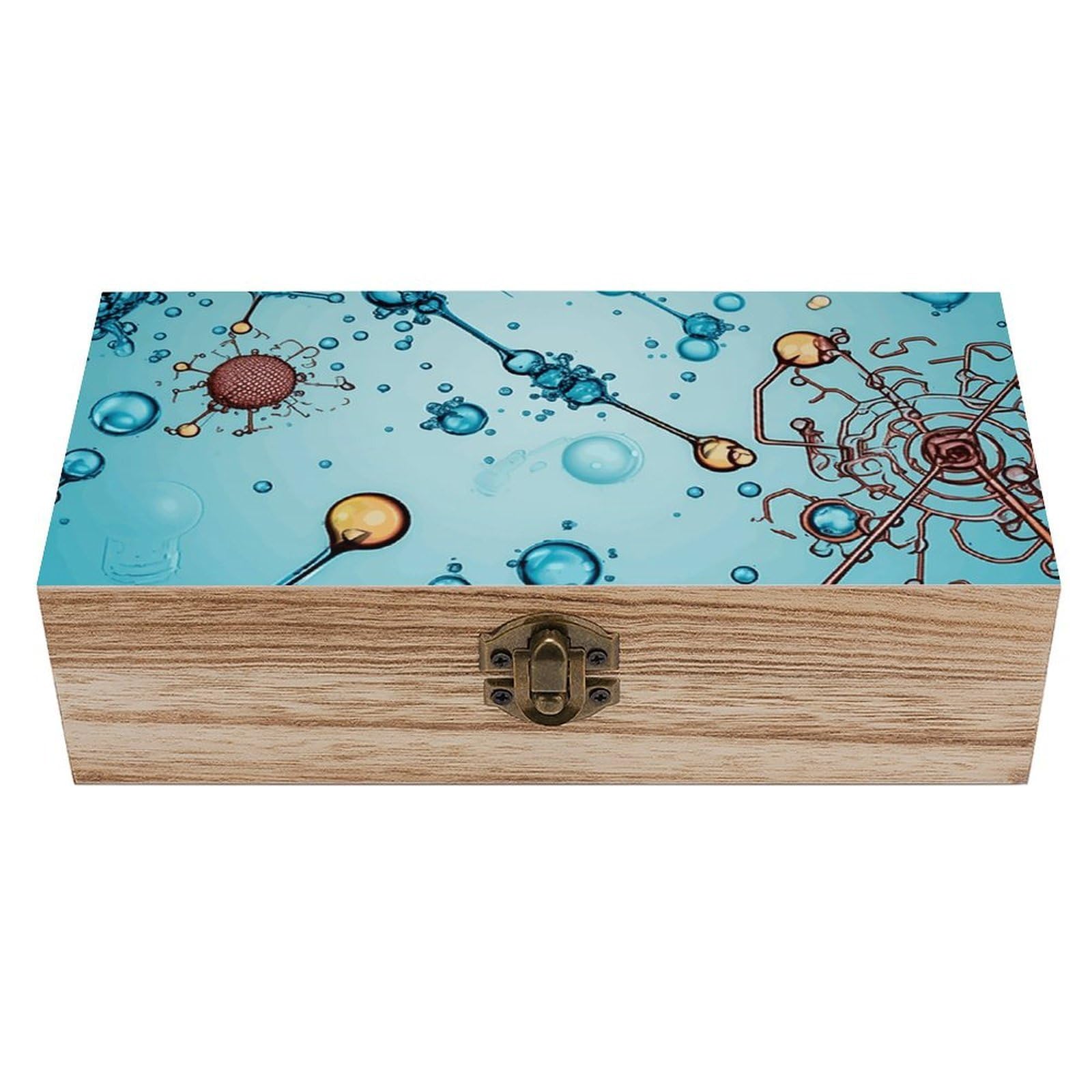 FWJZDSP Wooden Storage Box Abstraction BiologyWood Gift Box with Hinged Lid Vintage Decorative Jewelry Boxes Memory Box for Jewelry Art Hobbies Home Storage Treasure Keepsake Gift 7.9''x3.9''x2.3'