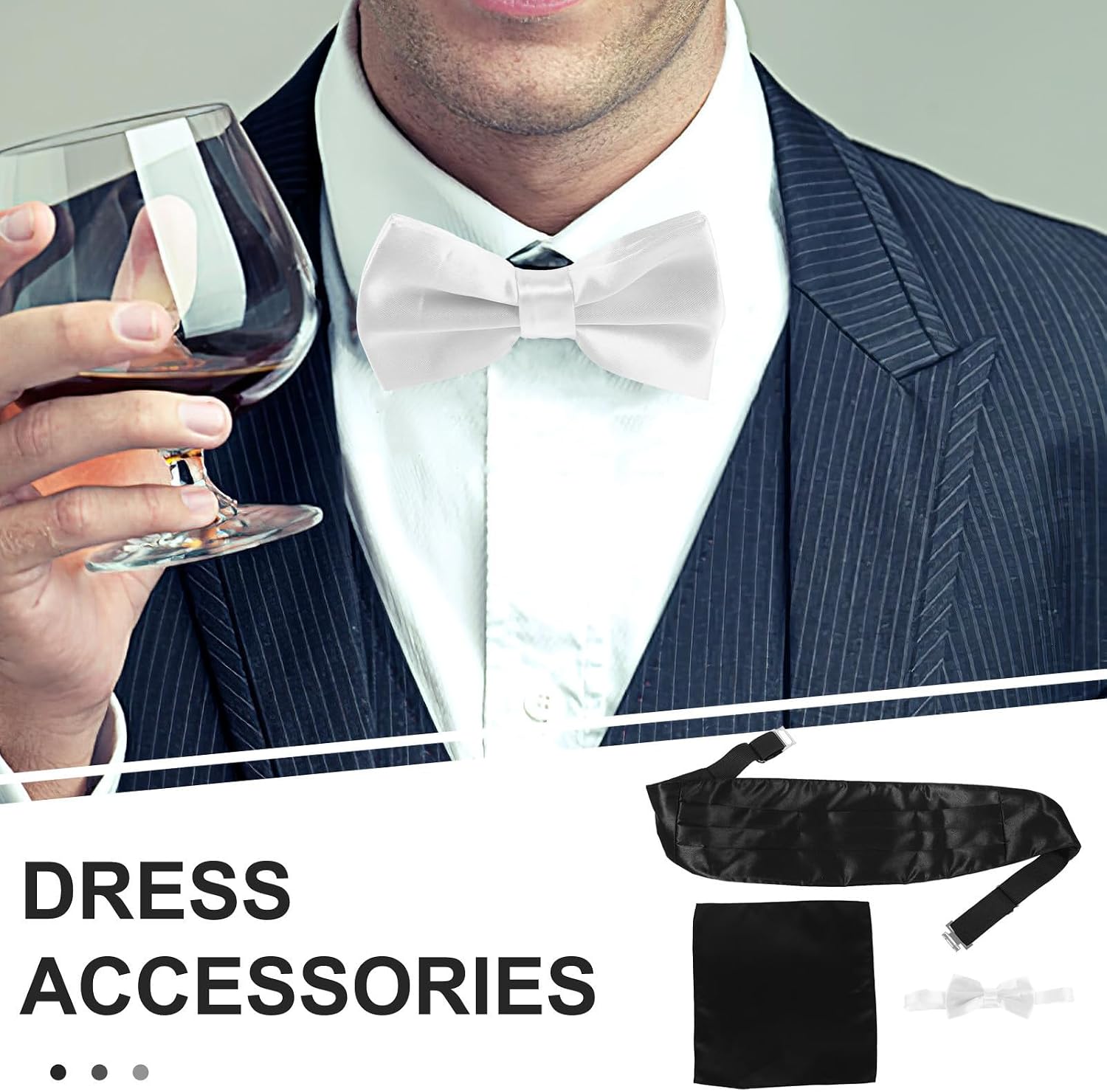 Men's Black Polyester Cummerbund Set for Weddings and Meetings