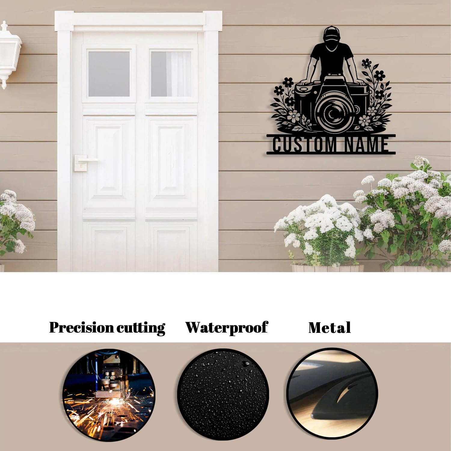 Custom Camera Metal Sign,Personalized Photographer Name Sign,Photo Studio Decor,Floral Camera Home Decor,Photography Lovers Gift (Style-3)