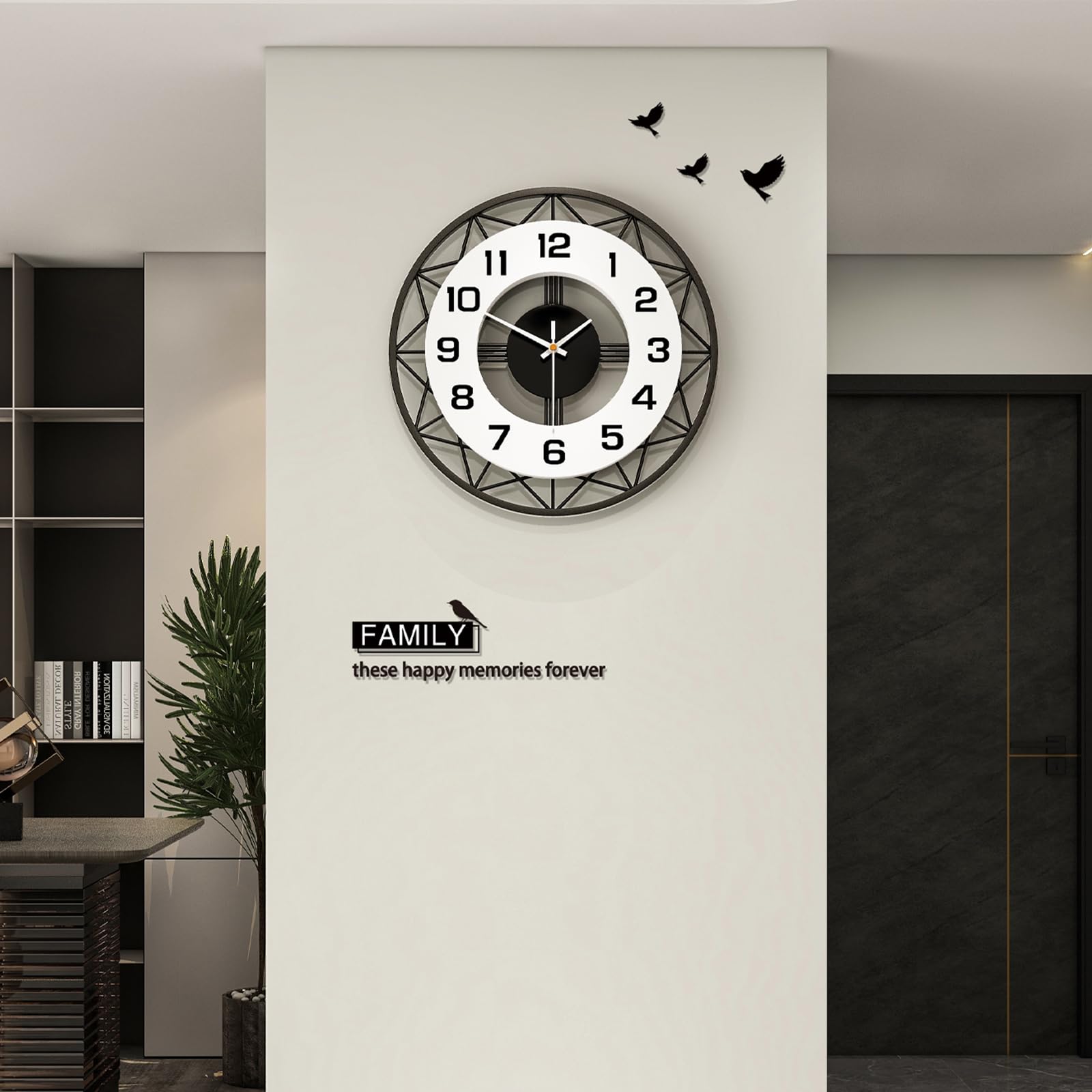 Large Wall Clock for Living Room Decor Modern Round Decorative Wall Clock for Home House Kitchen Bedroom Wooden Big Art Wall Clock Silent Non Ticking Battery Operated Quartz for Indoor 14 Inch