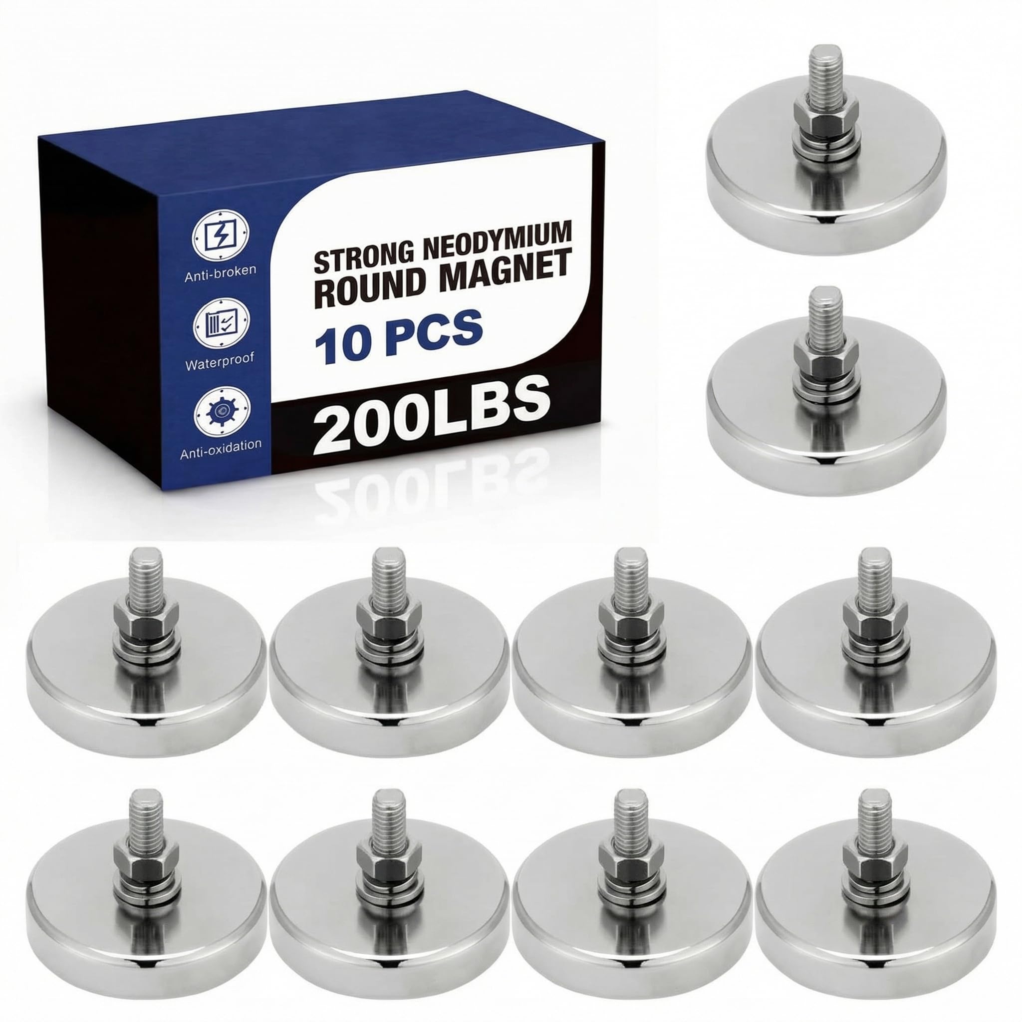 Therwen 10 Pack 150 lb Magnet with Threaded Stud, 1.42 In-90lb-m6, Silver — Amazon image 16