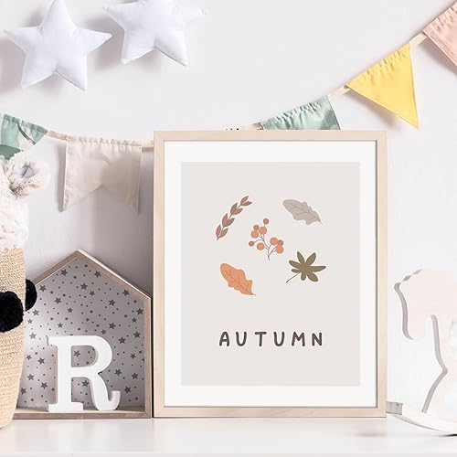 Miniatura 5 de VIYYIEA Decoración de pared de otoño, hojas botánicas, impresiones artísticas de pared de paisajes de otoño, cuadros de calabaza, decoración