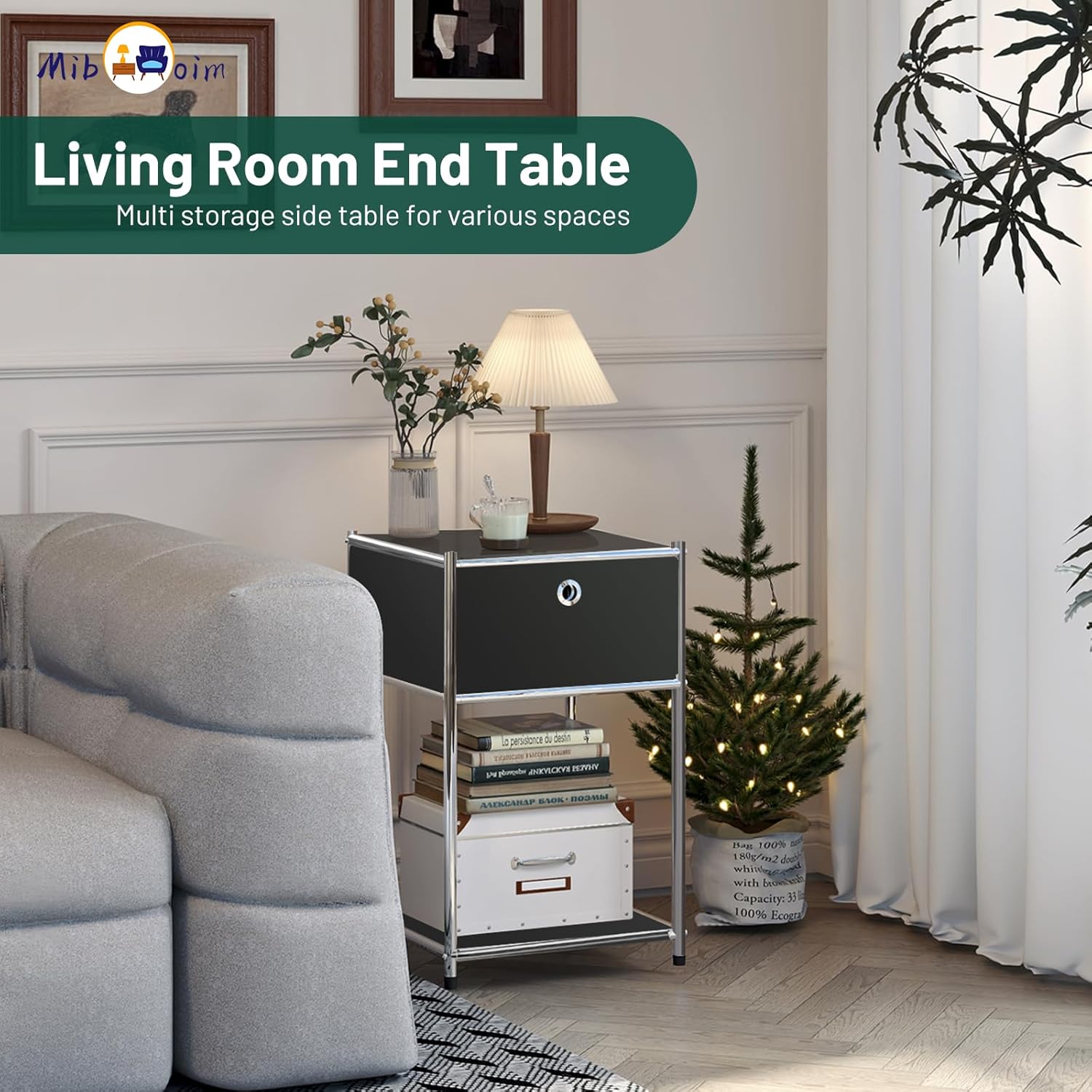 Black Night Stand with Drawers:Modern Nightstand with Storage,Metal Heavy Duty Industrial Bed Side End Tables Living Room Sofa Couch Home Office Furniture,Kids Bedside Table Bedroom Small Space