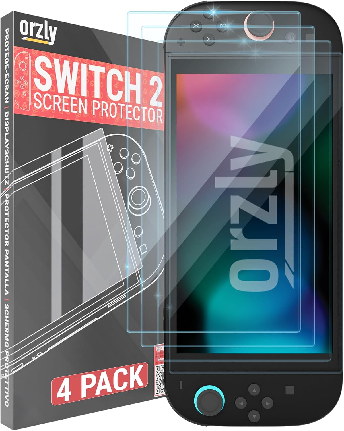 Glass Screen Protector for Nintendo Switch 2 Console 2025 Screen Size 7.9 inch 4 Pack. No Bubbles Easy Installation Anti Scratch Edition