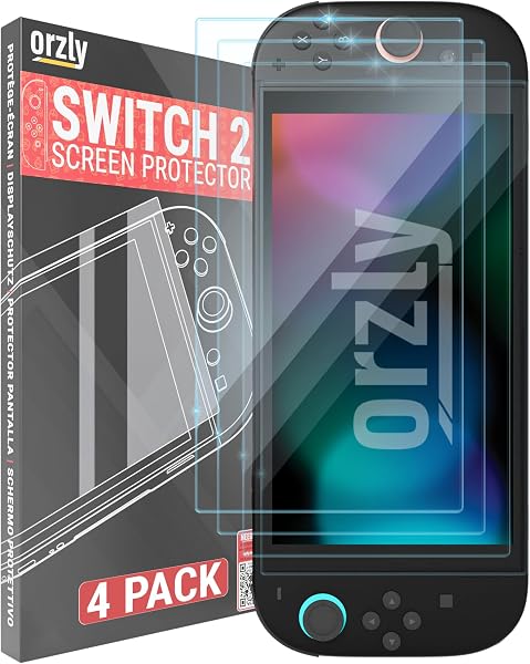 Orzly Glass Screen Protector for Nintendo Switch 2 Console 2025 Screen Size 7.9 inch 4 Pack. No Bubbles Easy Installation Anti Scratch Edition - 1