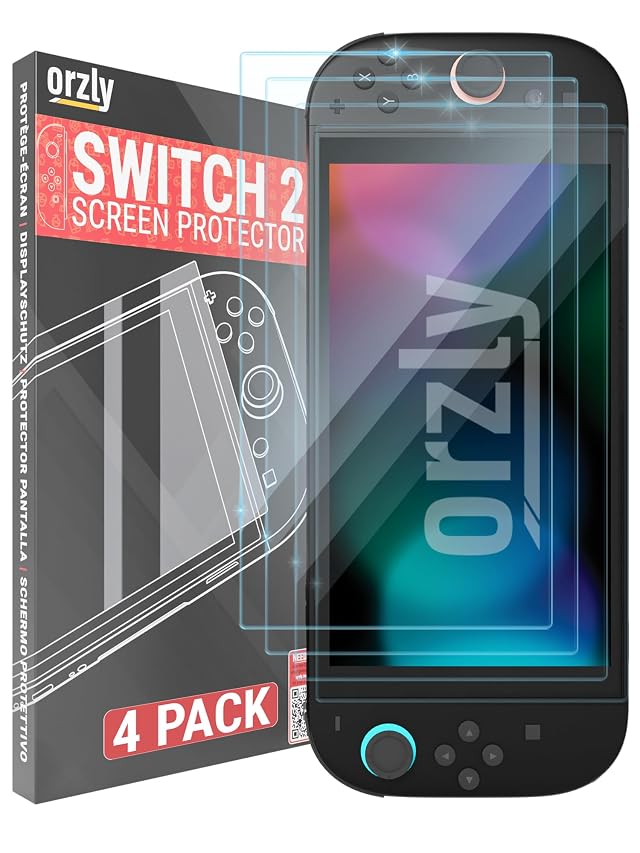 Orzly Glass Screen Protector for Nintendo Switch 2 Console 2025 Screen Size 7 9 inch 4 Pack No