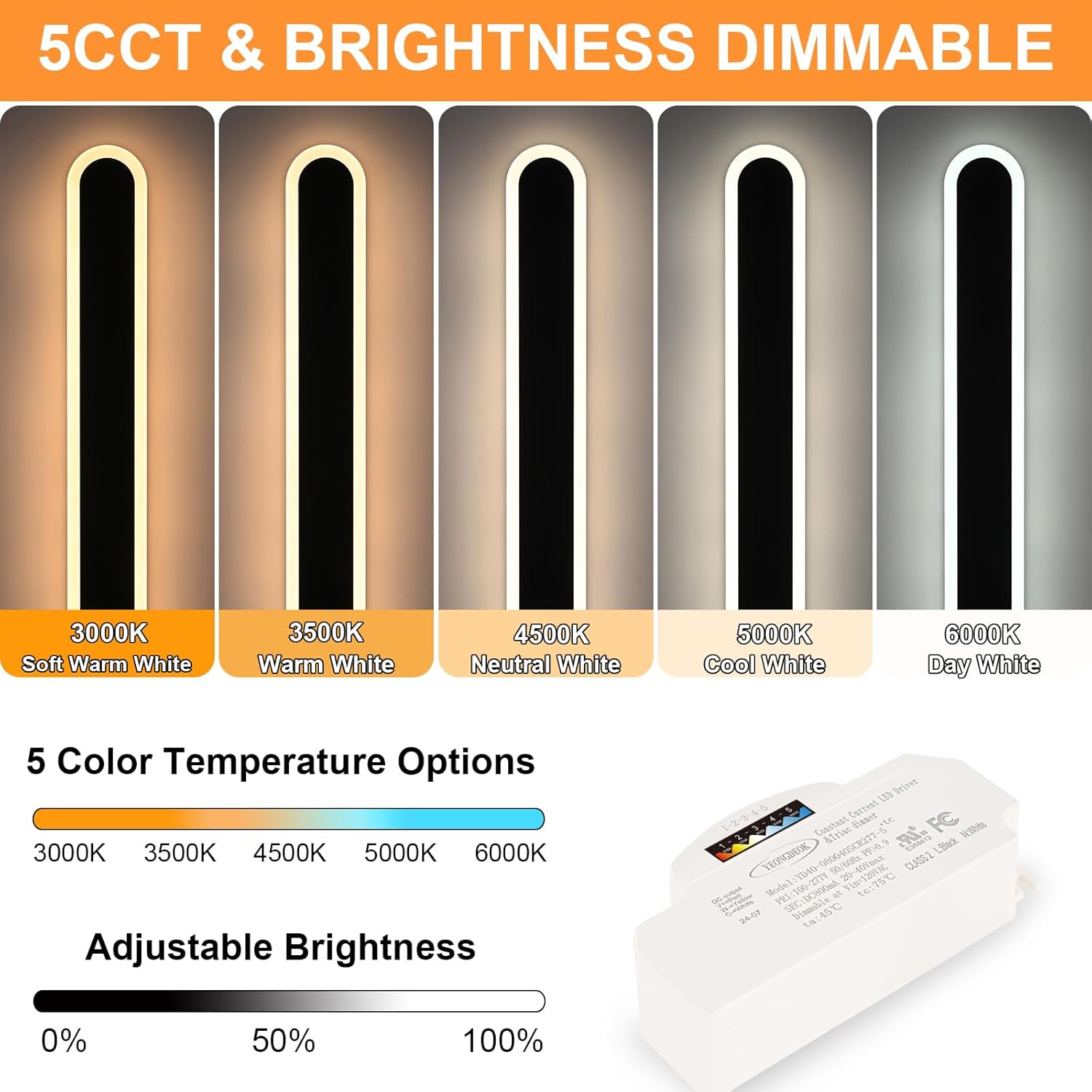 2-Pack 24in Modern LED Outdoor Wall Light Fixtures, IP65 Waterproof Outdoor Wall Sconces Lamps, 5 Colors Dimmable LED Black Linear Exterior Lighting Fixtures for House Patio Courtyard Porch