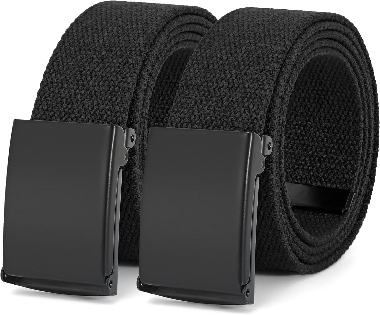 Canvas Web Belt Flip-Top Solid Black Military Buckle Fully Adjustable Mens Webbing Belts Cut To Fit