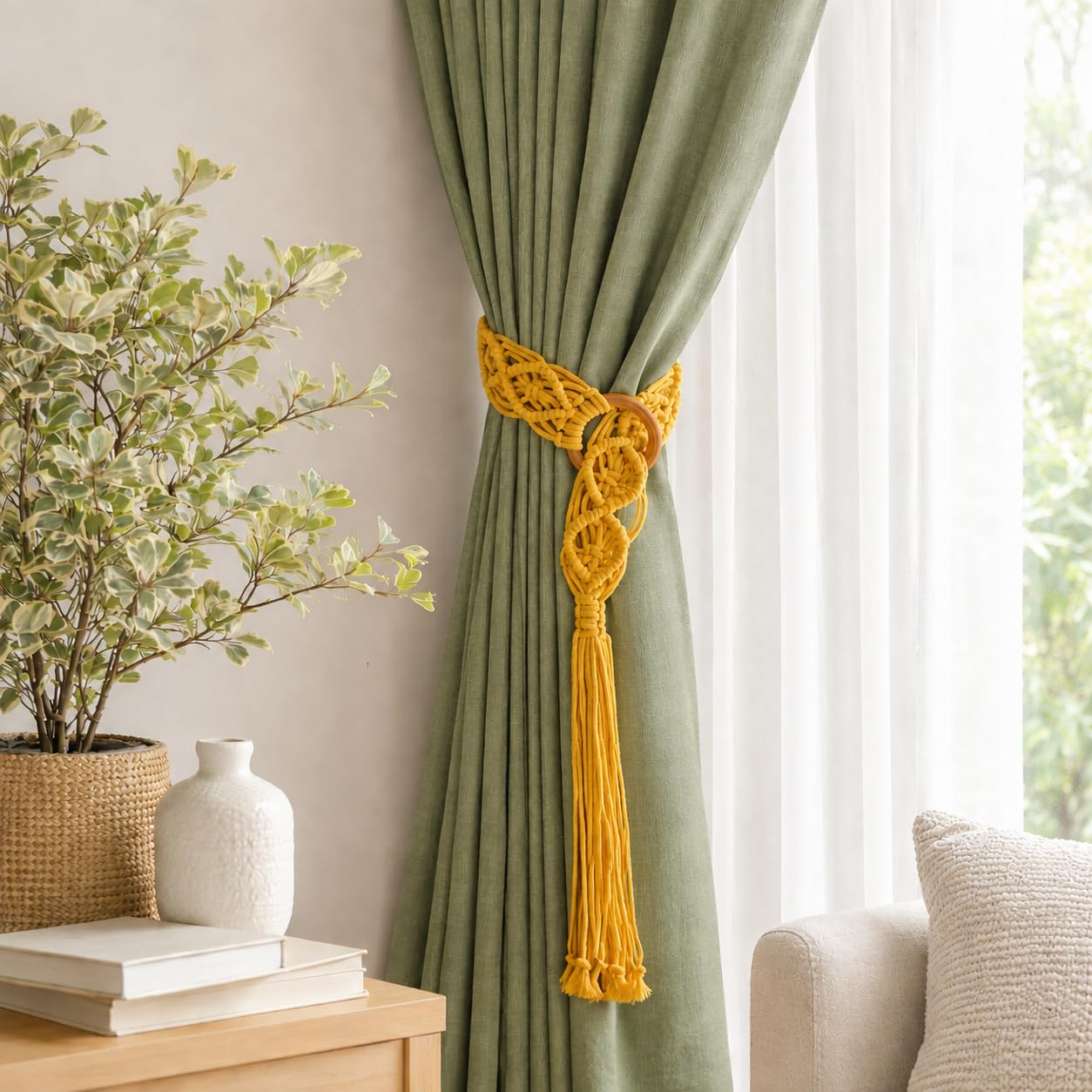 Macrame Curtain Tiebacks - Boho Home Decor -9