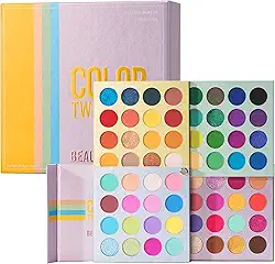 MYUANGO Paleta de maquiagem sombra para rosto inteiro, torção de cores, 64 cores pigmentadas, sombra de olhos para olhos, brilho fosco vegano, brilhante, colorido, 4 tons em 1
