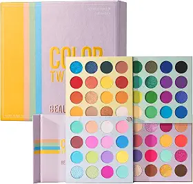 MYUANGO Paleta de maquiagem sombra para rosto inteiro, torção de cores, 64 cores pigmentadas, sombra de olhos para olhos, brilho fosco vegano, brilhante, colorido, 4 tons em 1
